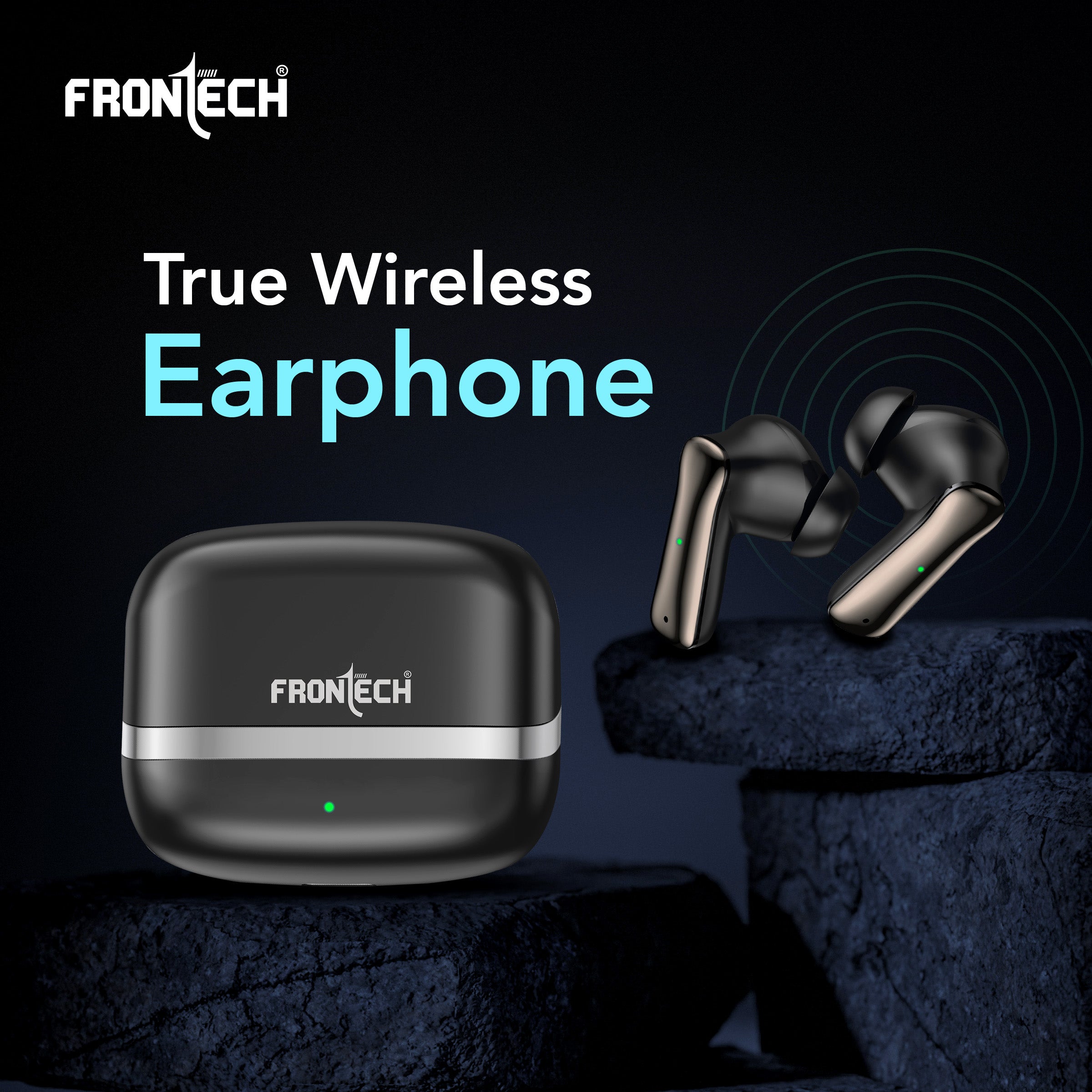 Frontech NEOBUD True Wireless Earbuds | Bluetooth 5.3 | 35H Playback | Type-C Fast Charging | Touch Control | Sweat-Proof Design (EF-0075BLK)