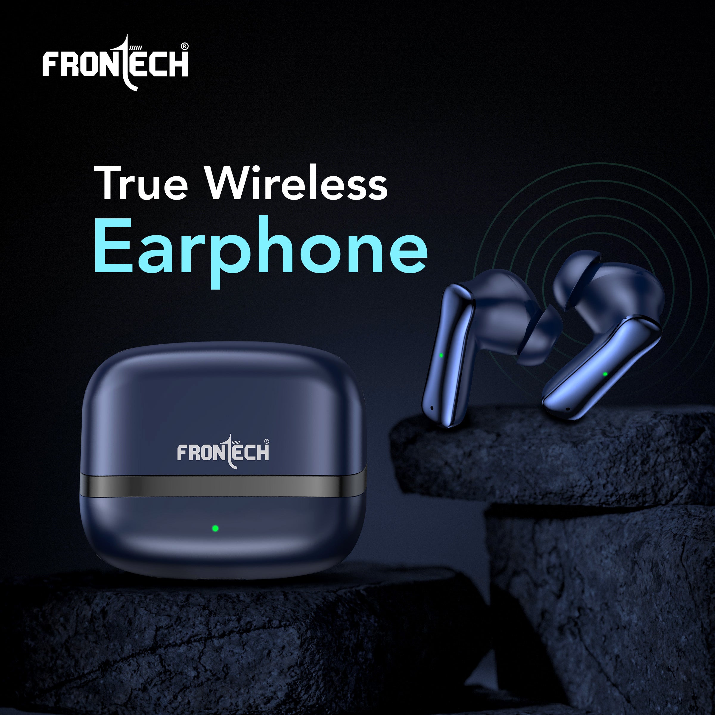 Frontech NEOBUD True Wireless Earbuds | Bluetooth 5.3 | 35H Playback | Type-C Fast Charging | Touch Control | Sweat-Proof Design (EF-0075BLU)