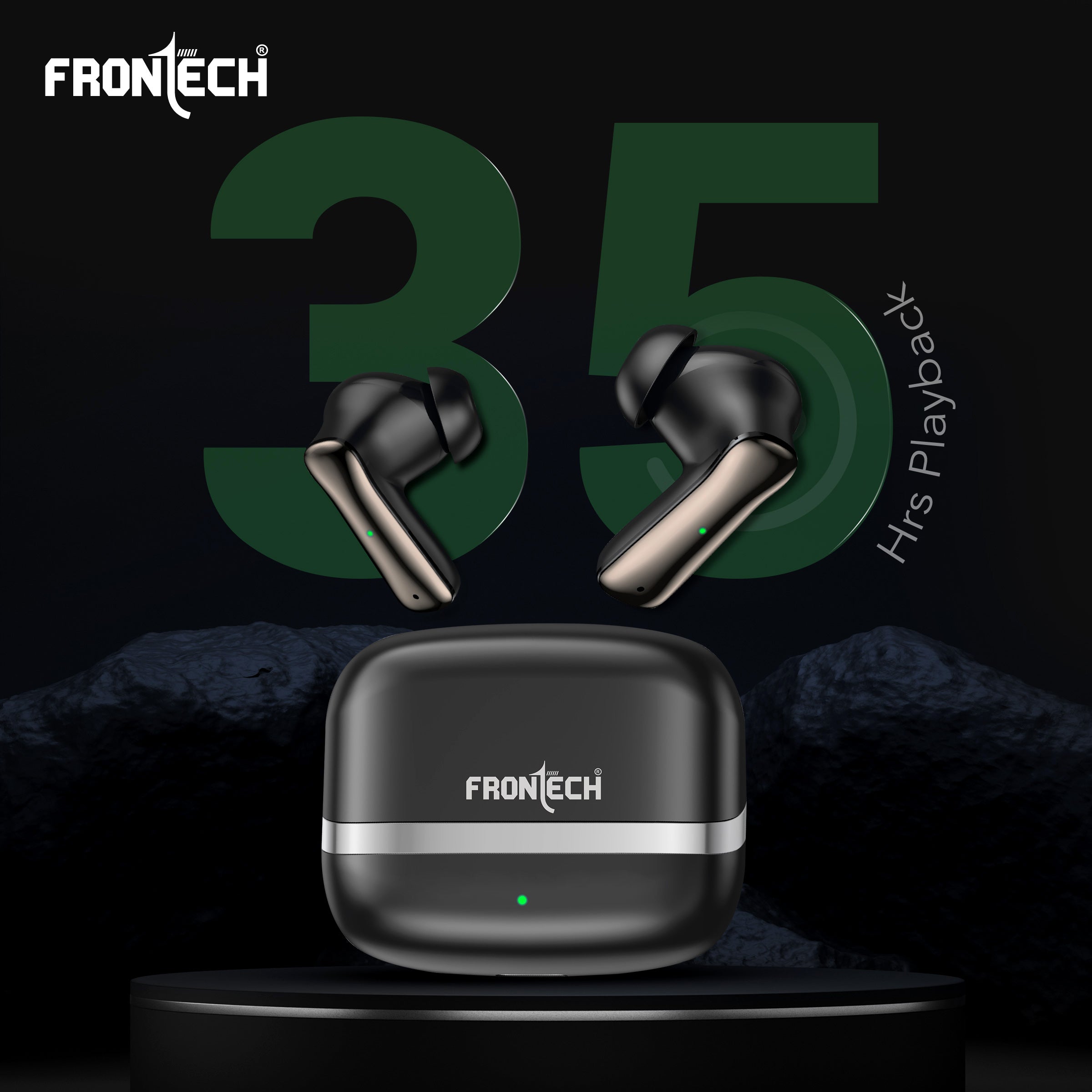 Frontech NEOBUD True Wireless Earbuds | Bluetooth 5.3 | 35H Playback | Type-C Fast Charging | Touch Control | Sweat-Proof Design (EF-0075BLK)