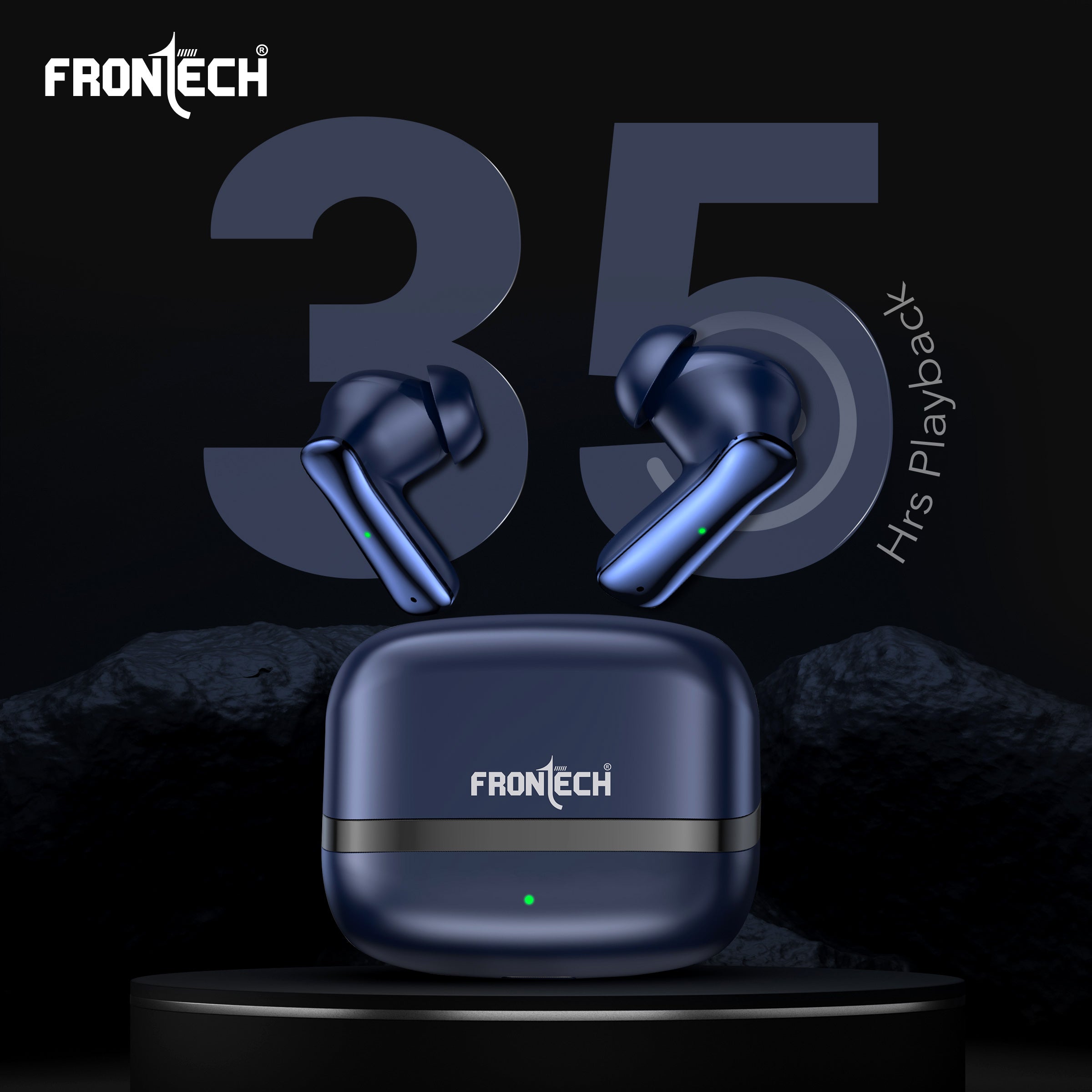 Frontech NEOBUD True Wireless Earbuds | Bluetooth 5.3 | 35H Playback | Type-C Fast Charging | Touch Control | Sweat-Proof Design (EF-0075BLU)
