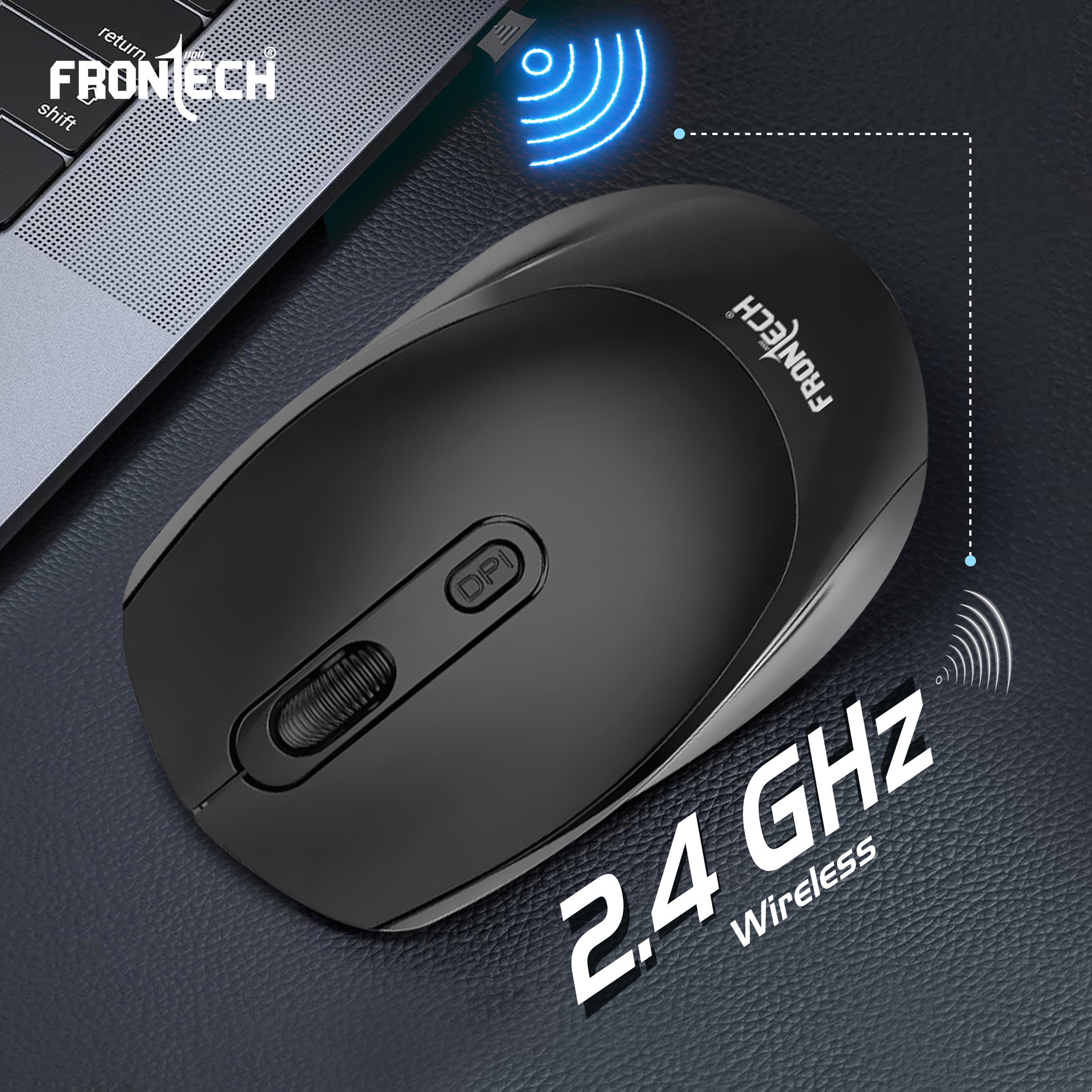 Frontech Wireless Optical Mouse | 2.4GHz | Adjustable DPI up to 1600 | USB Nano Receiver | Ergonomic Design | Compatible with Windows XP/Vista/7/8/10/11 – (MS-0073)