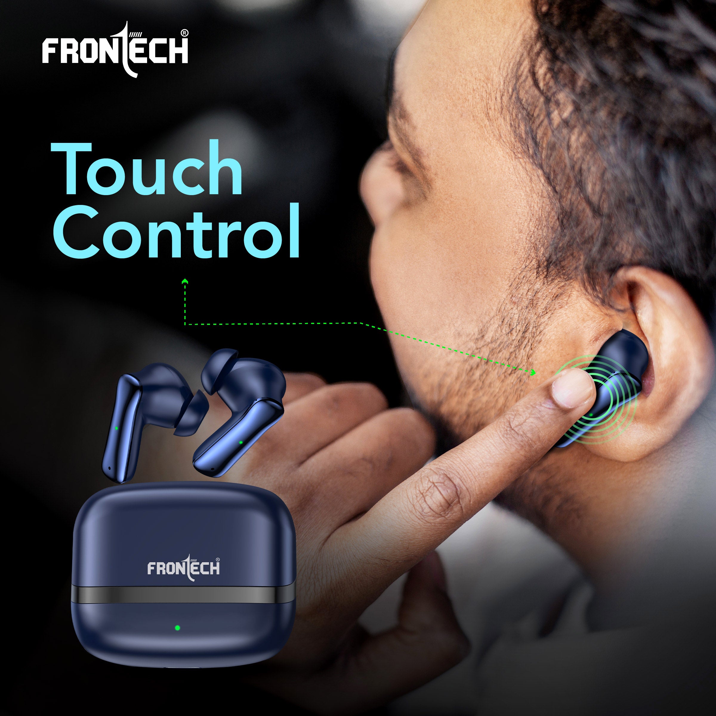 Frontech NEOBUD True Wireless Earbuds | Bluetooth 5.3 | 35H Playback | Type-C Fast Charging | Touch Control | Sweat-Proof Design (EF-0075BLU)
