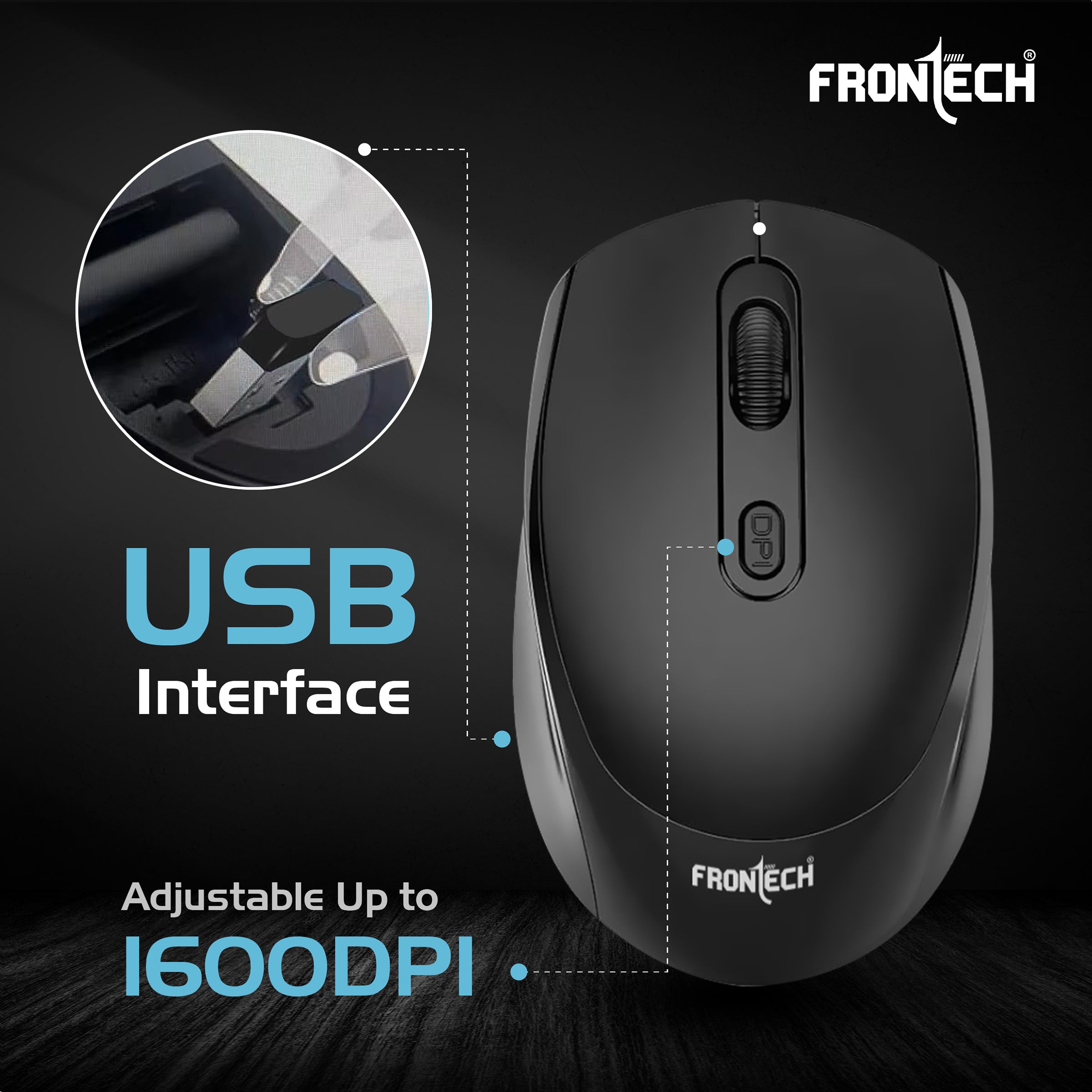Frontech Wireless Optical Mouse | 2.4GHz | Adjustable DPI up to 1600 | USB Nano Receiver | Ergonomic Design | Compatible with Windows XP/Vista/7/8/10/11 – (MS-0073)