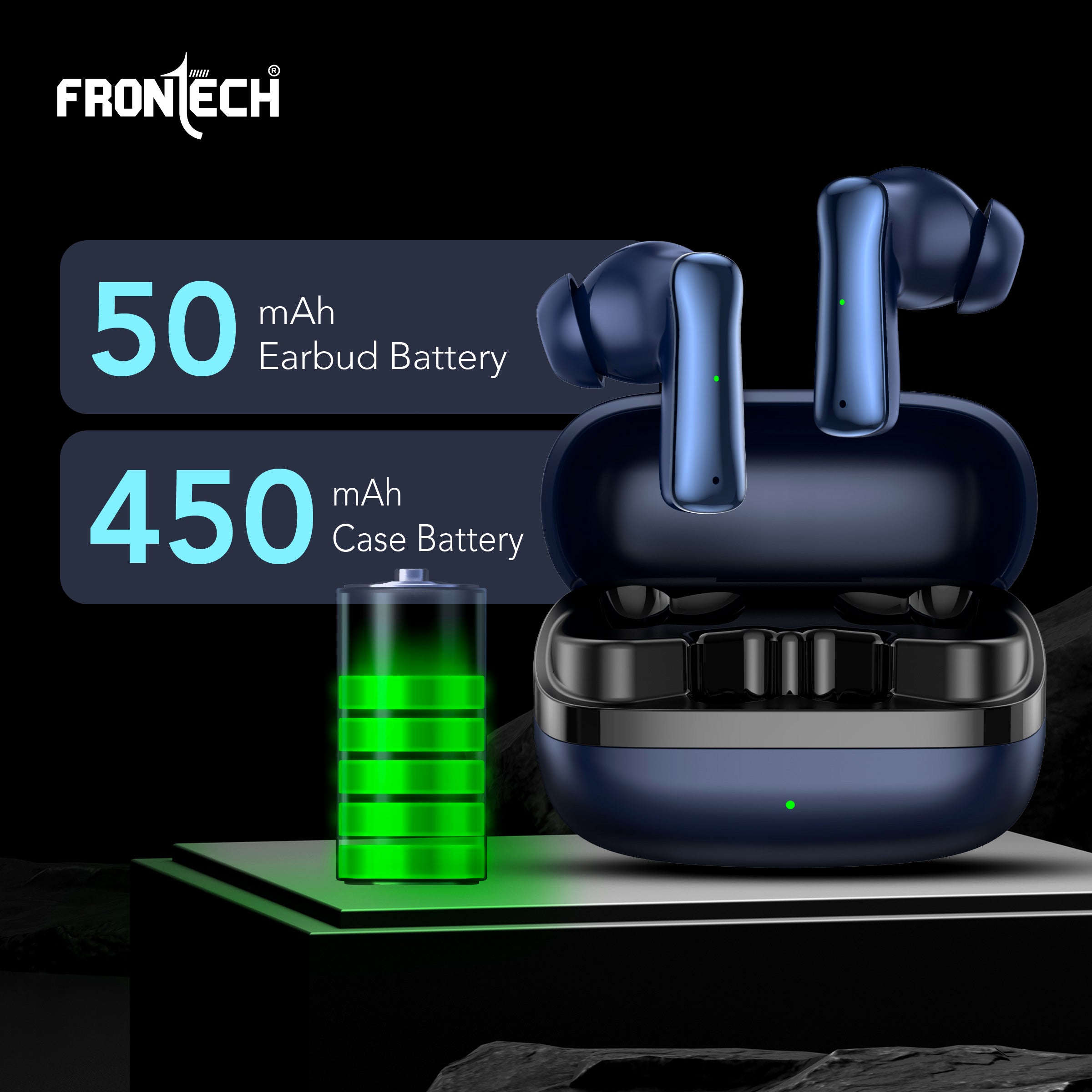 Frontech NEOBUD True Wireless Earbuds | Bluetooth 5.3 | 35H Playback | Type-C Fast Charging | Touch Control | Sweat-Proof Design (EF-0075BLU)