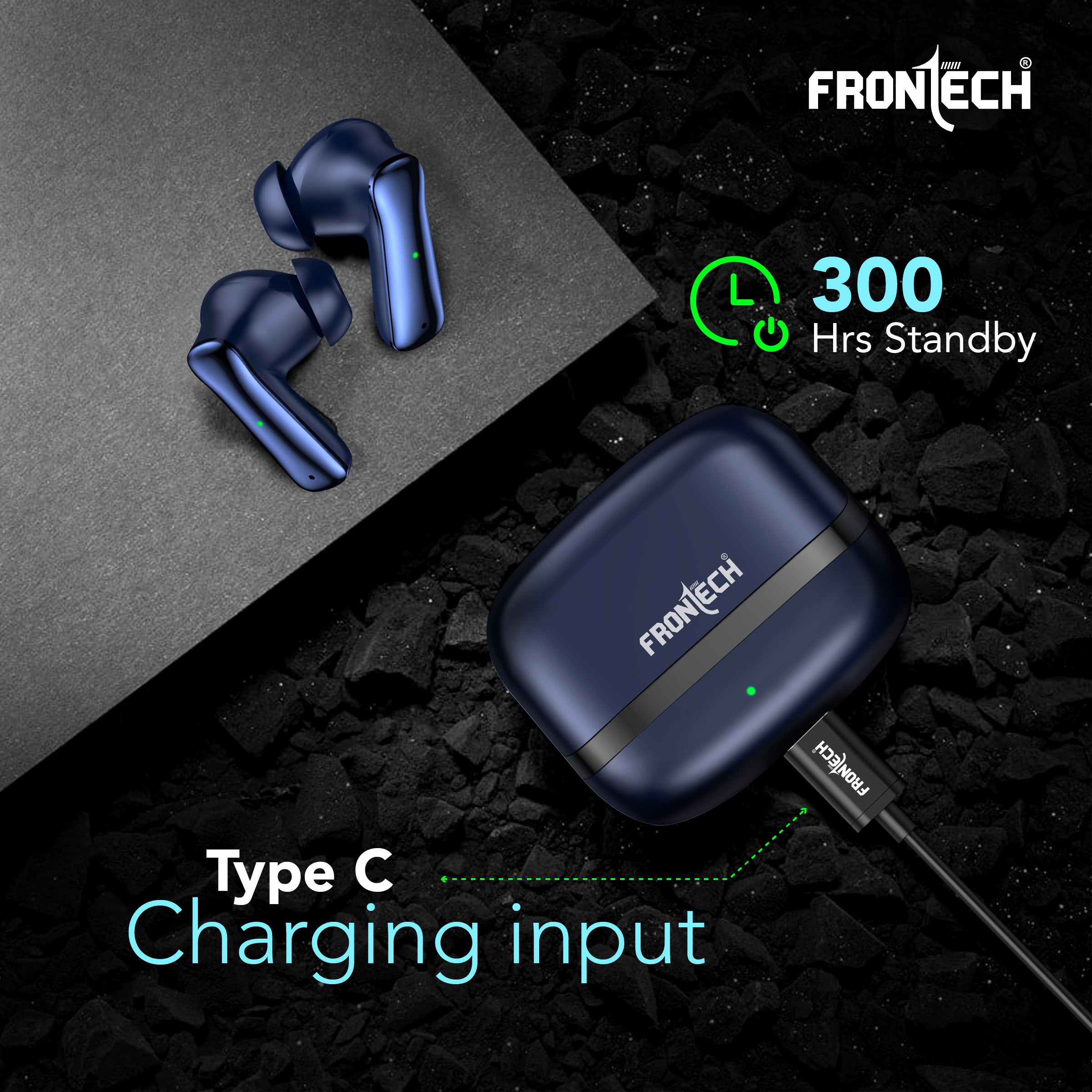 Frontech NEOBUD True Wireless Earbuds | Bluetooth 5.3 | 35H Playback | Type-C Fast Charging | Touch Control | Sweat-Proof Design (EF-0075BLU)