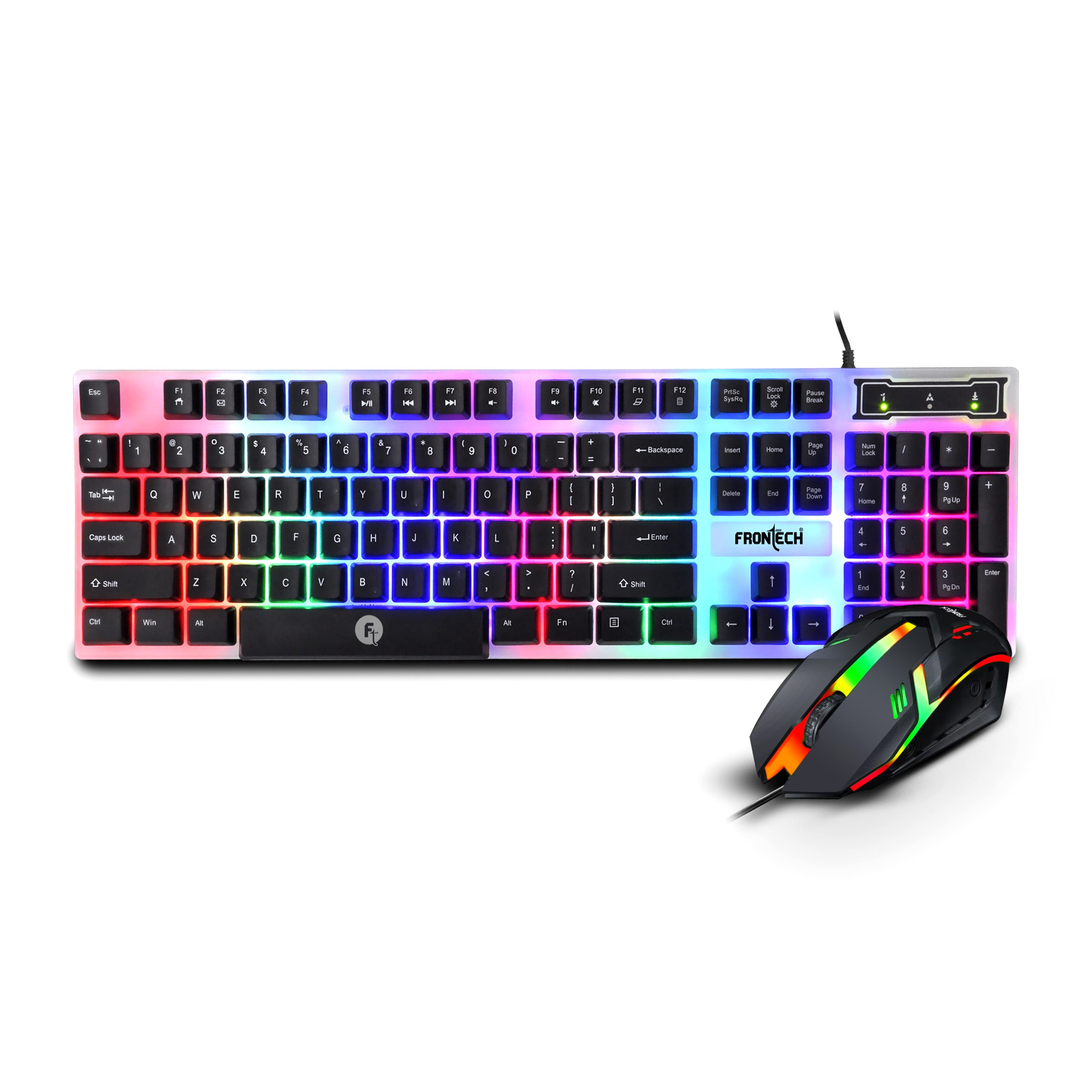 Frontech KB-0040P Wired Gaming Keyboard and Optical Mouse | RGB Backlight | 105 Keys Combo Set (White & Black)