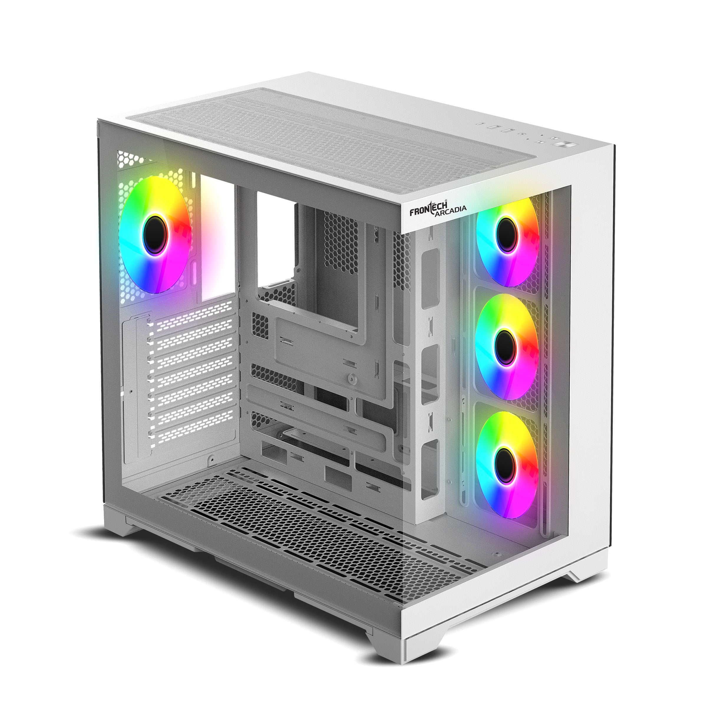 Frontech ARCADIA FT-4381 White Gaming Computer Case with ARGB & Tempered Glass
