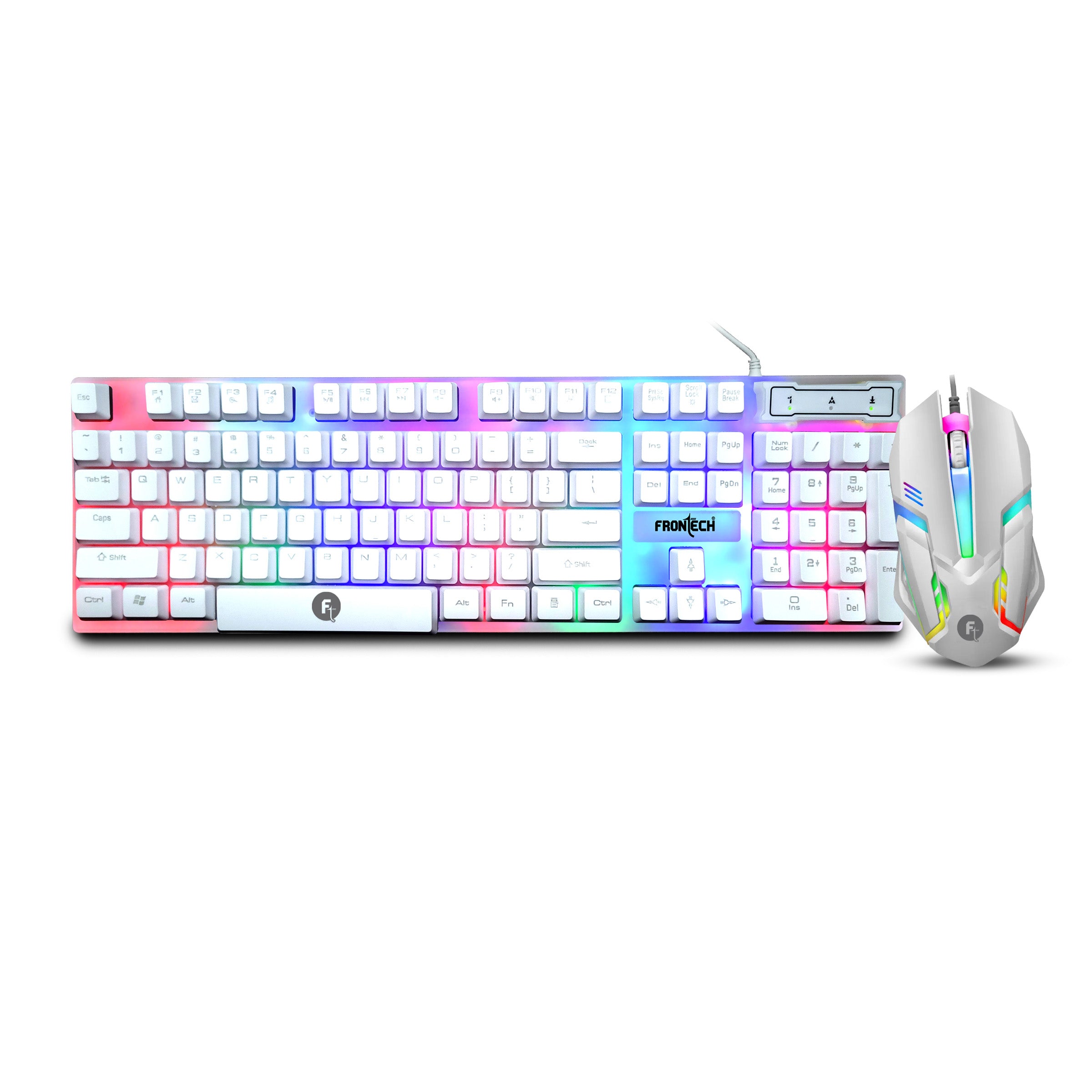 Frontech KB-0040PW Wired Gaming Keyboard and Optical Mouse | RGB Backlight | 105 Keys Combo Set (White)