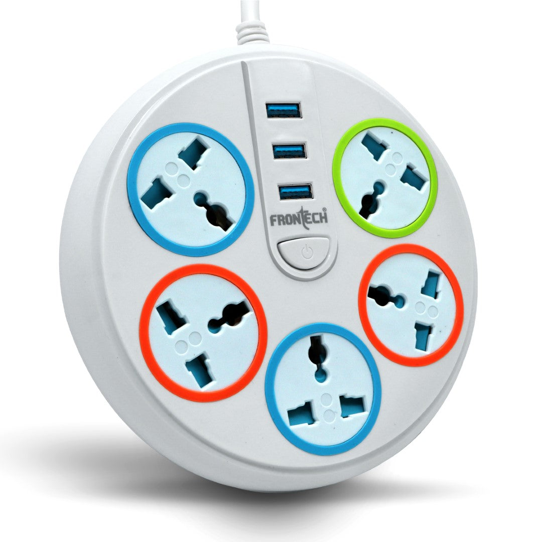 Power Connector with 3 USB Ports, 5 Universal Sockets Secure Power with 1.5M Cable (3545)