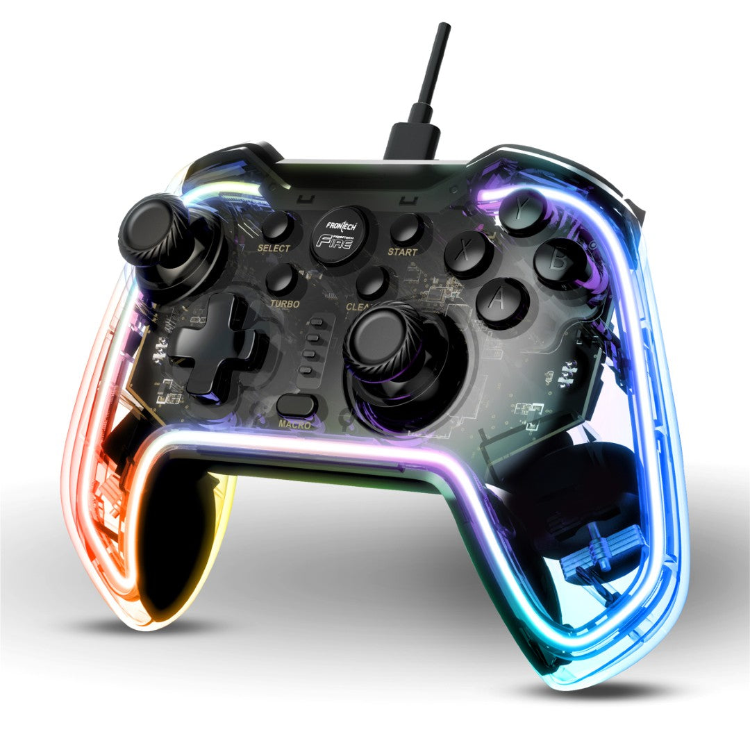 Fire Wired Gaming Pad | USB-C, Dual Vibration, RGB | PS3/PC/Android TV (GP-0001)