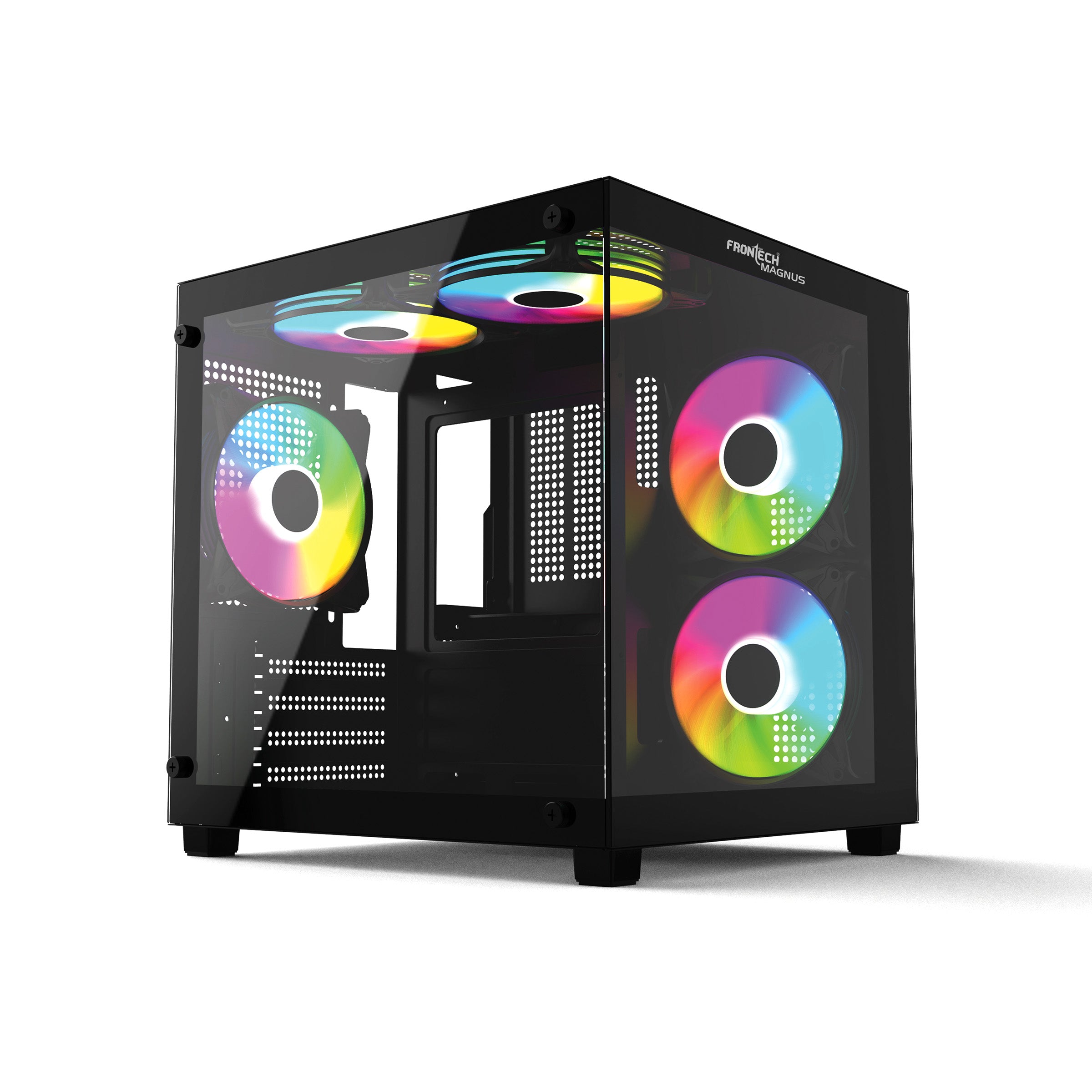 Frontech Nebula Gaming PC Case – 5× 120 mm ARGB Fans, Dual Tempered Glass Panels, Washable Dust Filters, USB 3.0 I/O, Micro-ATX & Mini-ITX Compatible