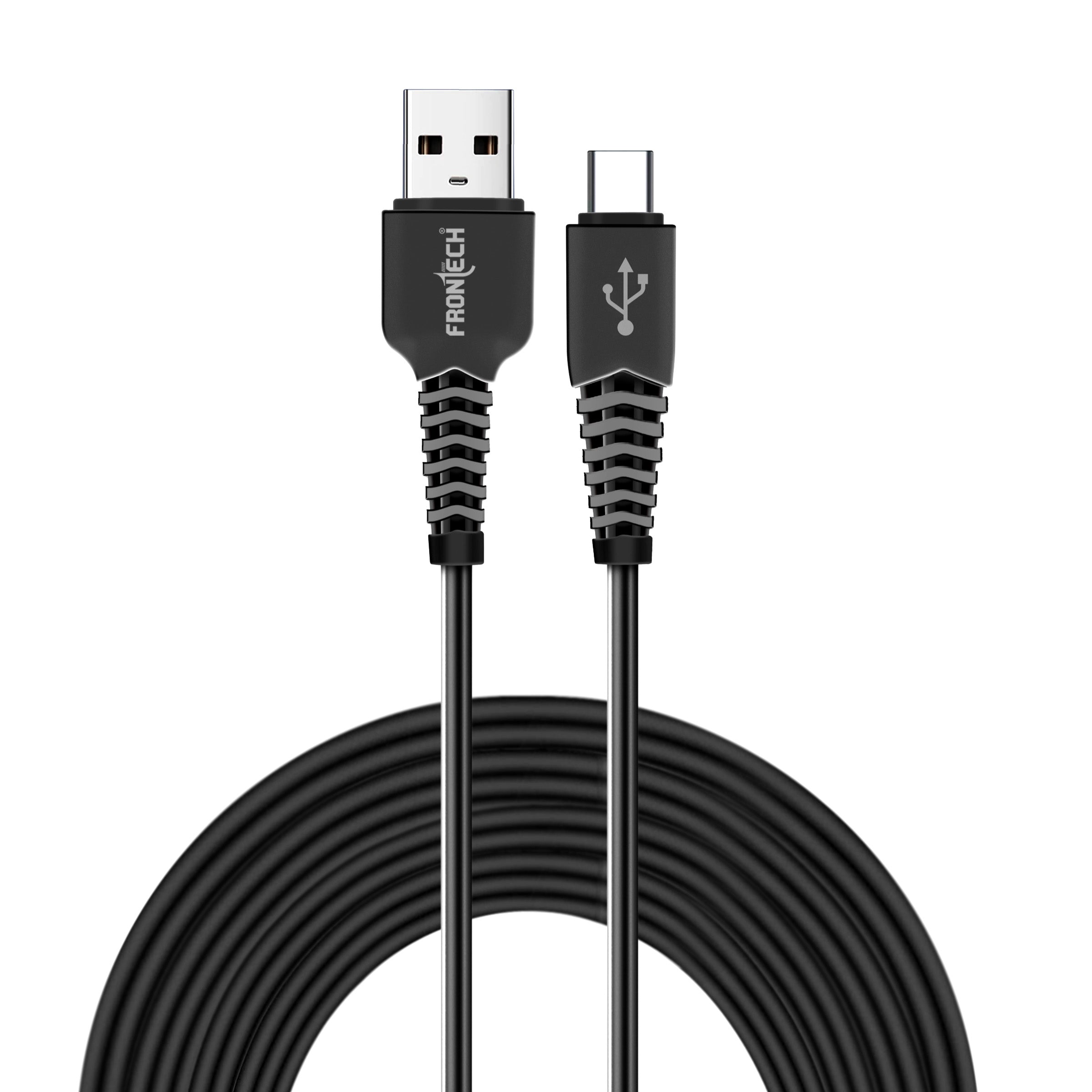FRONTECH 12W / 2.4A Super Fast Charging 1M PVC USB to Type-C Data Cable for Smartphones, Tablets, Laptops & other Micro USB V8 Devices, Charging and Data Sync (1023 - Black)