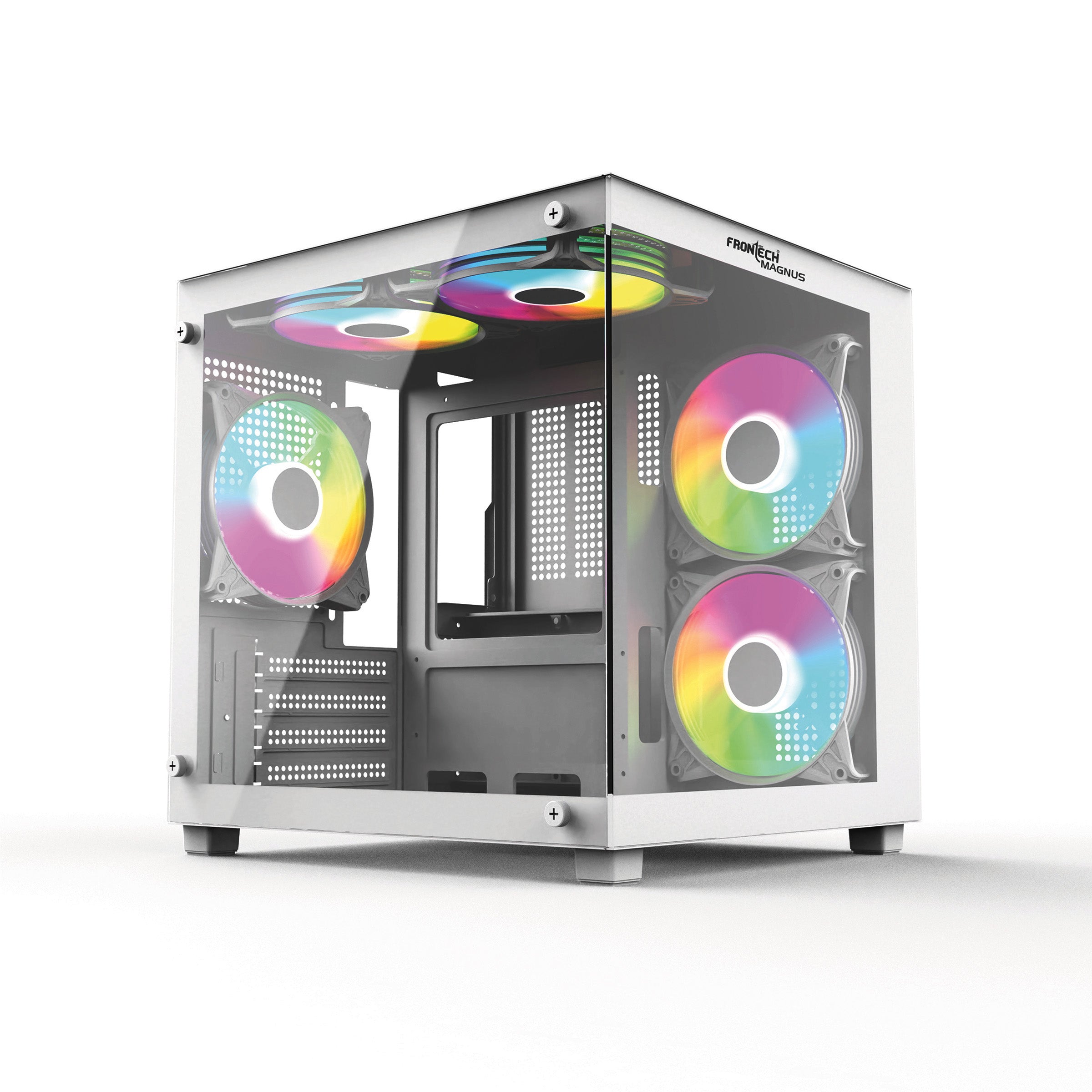 FRONTECH Gaming Computer Cabinet/Gaming Computer Case with 5 x 120 mm LED Fan and Tempered glass front and side panel| 2 X USB 1.0 | 1 X USB 3.0| HD Audio (FT-4384)