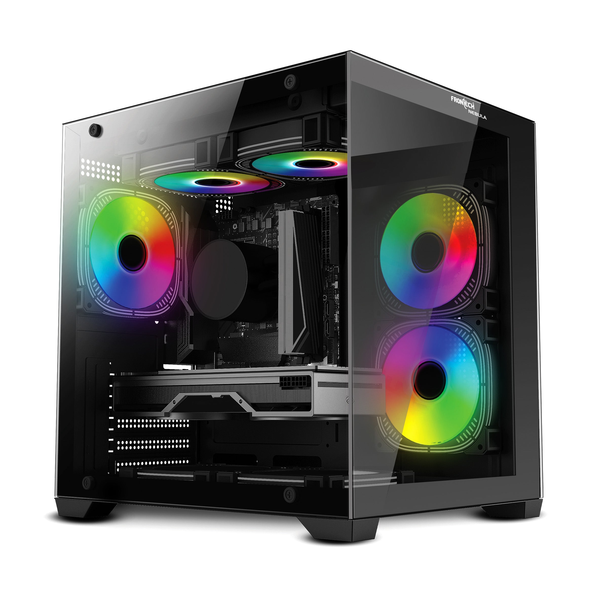 Frontech NEBULA FT-4382 Black Gaming Computer Case with ARGB & Tempered Glass | Dust Filter | USB 3.0 & 1.1 | HD Audio