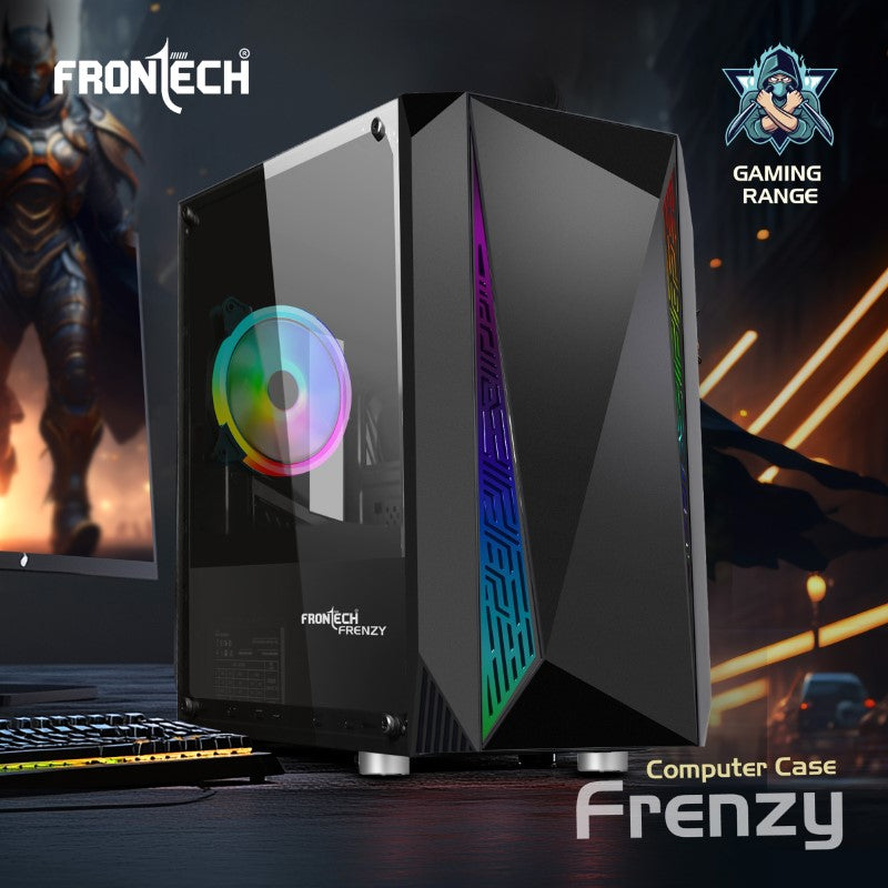 Frenzy Gaming ATX Cabinet | Tempered Glass Side Panel, 120mm RGB Fan, 2xUSB 1.1 & 1xUSB 3.0 Ports (FT-4287)
