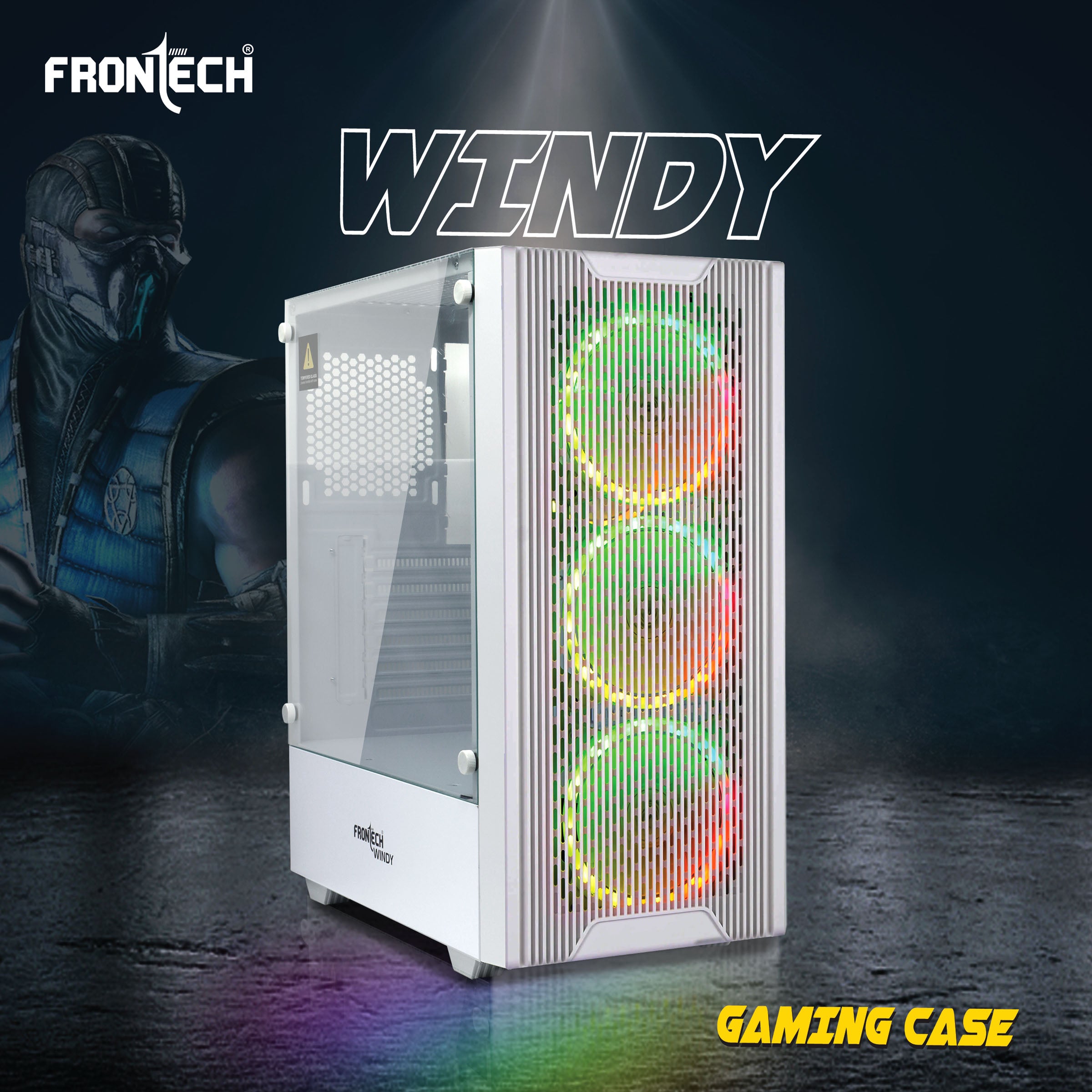 Windy Gaming ATX Cabinet | Tempered Glass Side Panel, 3x120mm RGB Fans, 2x USB 1.1 & USB 3.0 Ports (FT-4289)