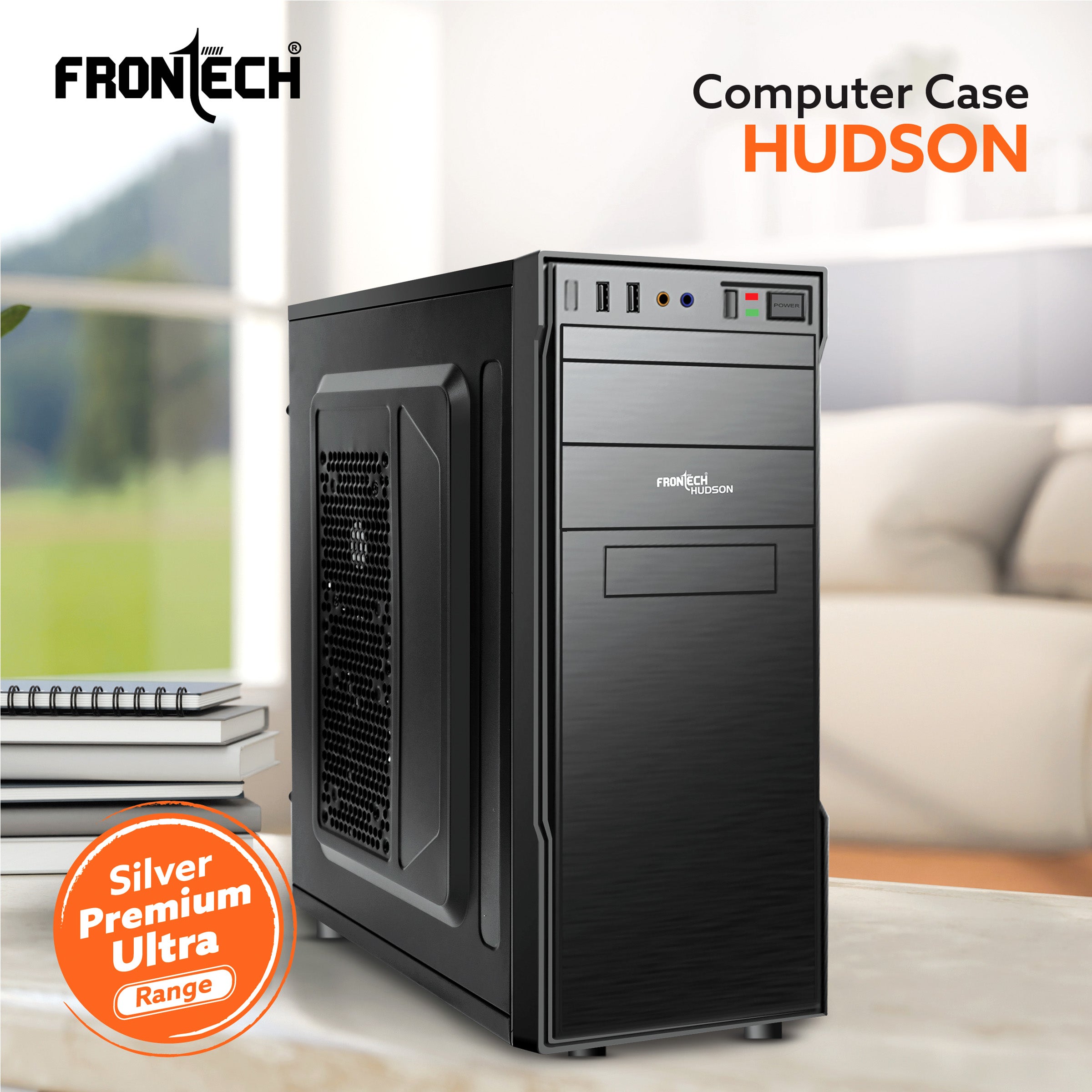 Hudson Premium Silver Range ATX Cabinet | 2x80mm Fans, USB 1.1 & 3.0 Ports (FT-4301)
