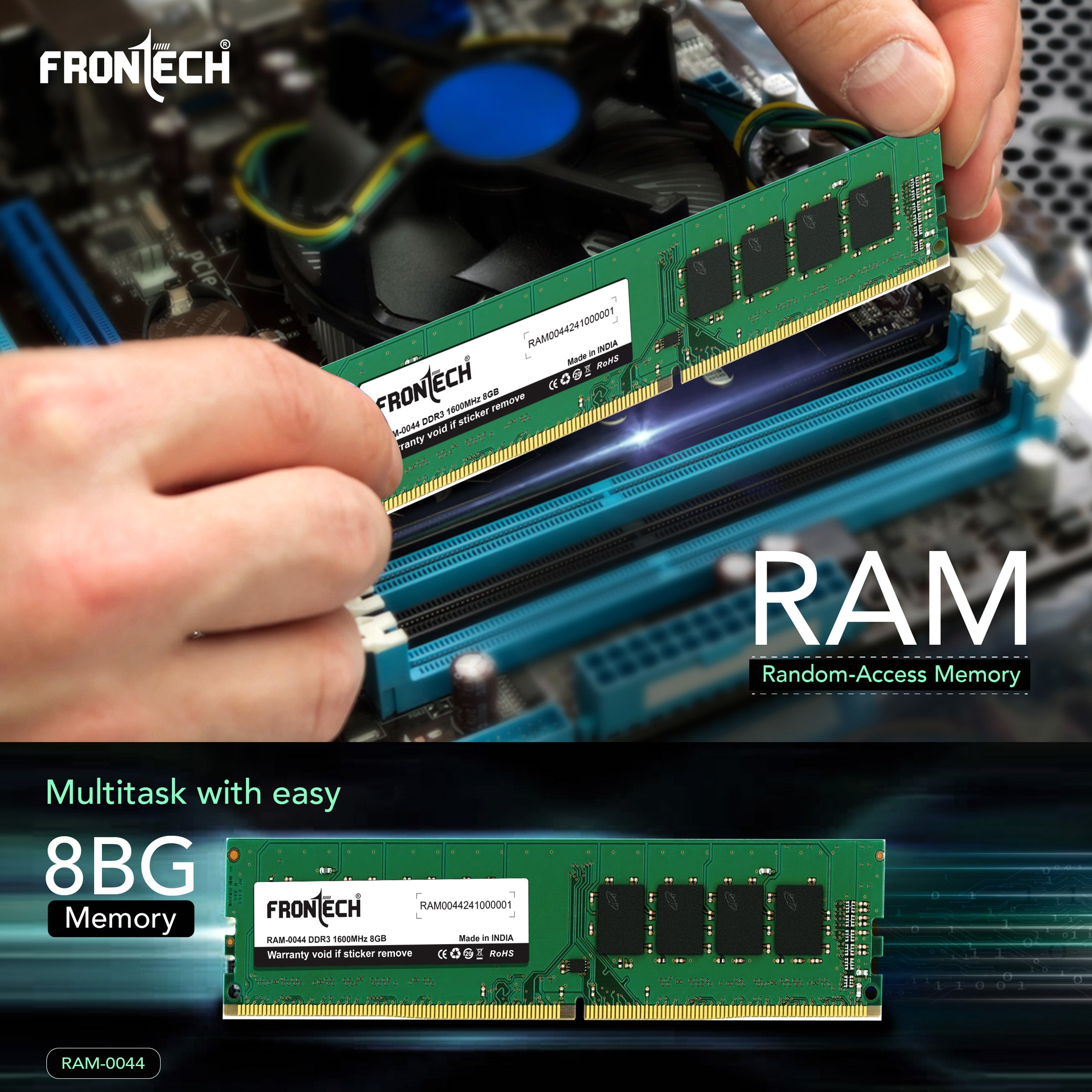 Frontech RAM-0044 DDR3 1600MHz 8GB | Premium Performance, Proudly Made in India | Warranty Assured