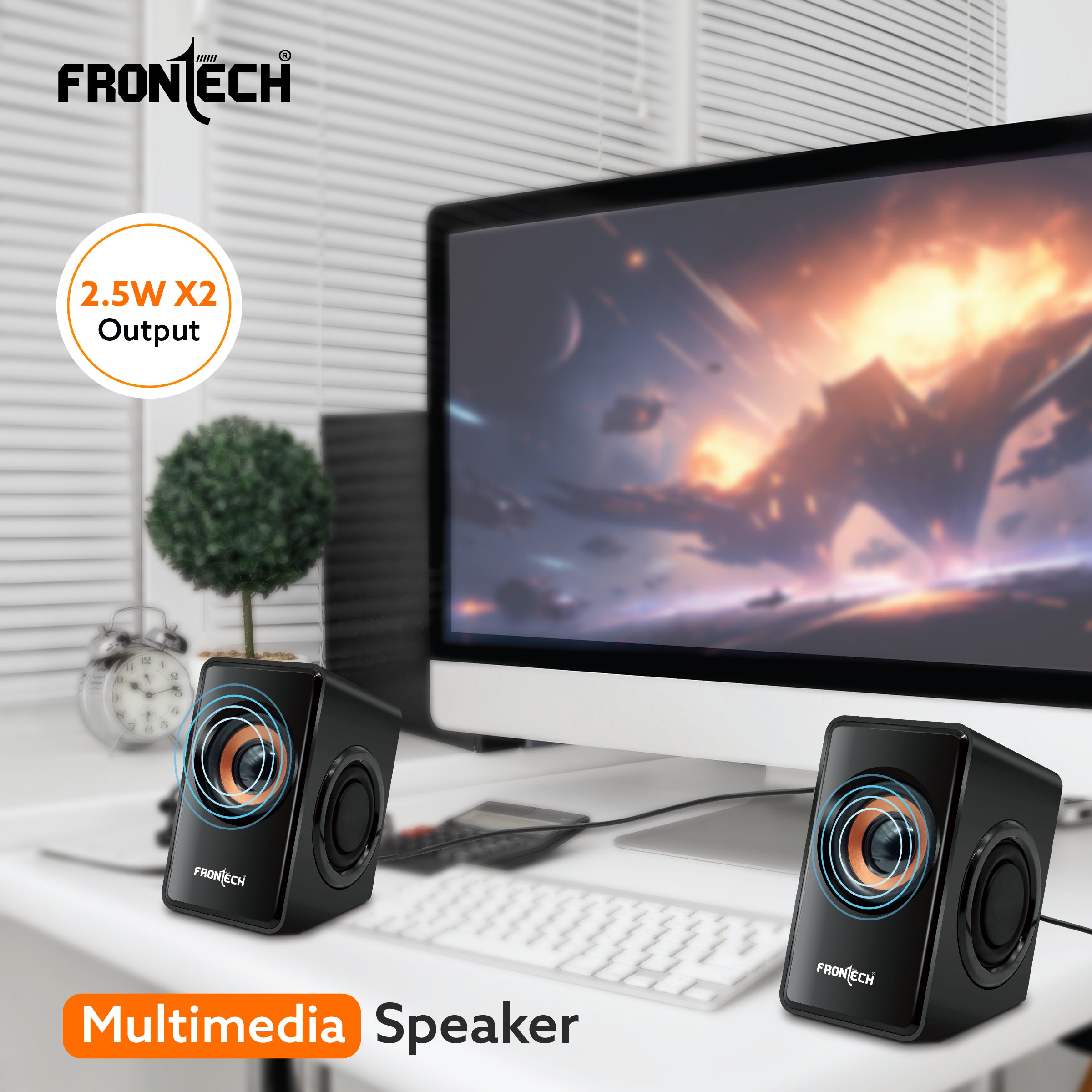 2.0 USB PC Speakers | 2x2.5W Drivers (5cm) | 3.5mm Jack | For Laptop, PC, TV & Mobile (SPK-0001)