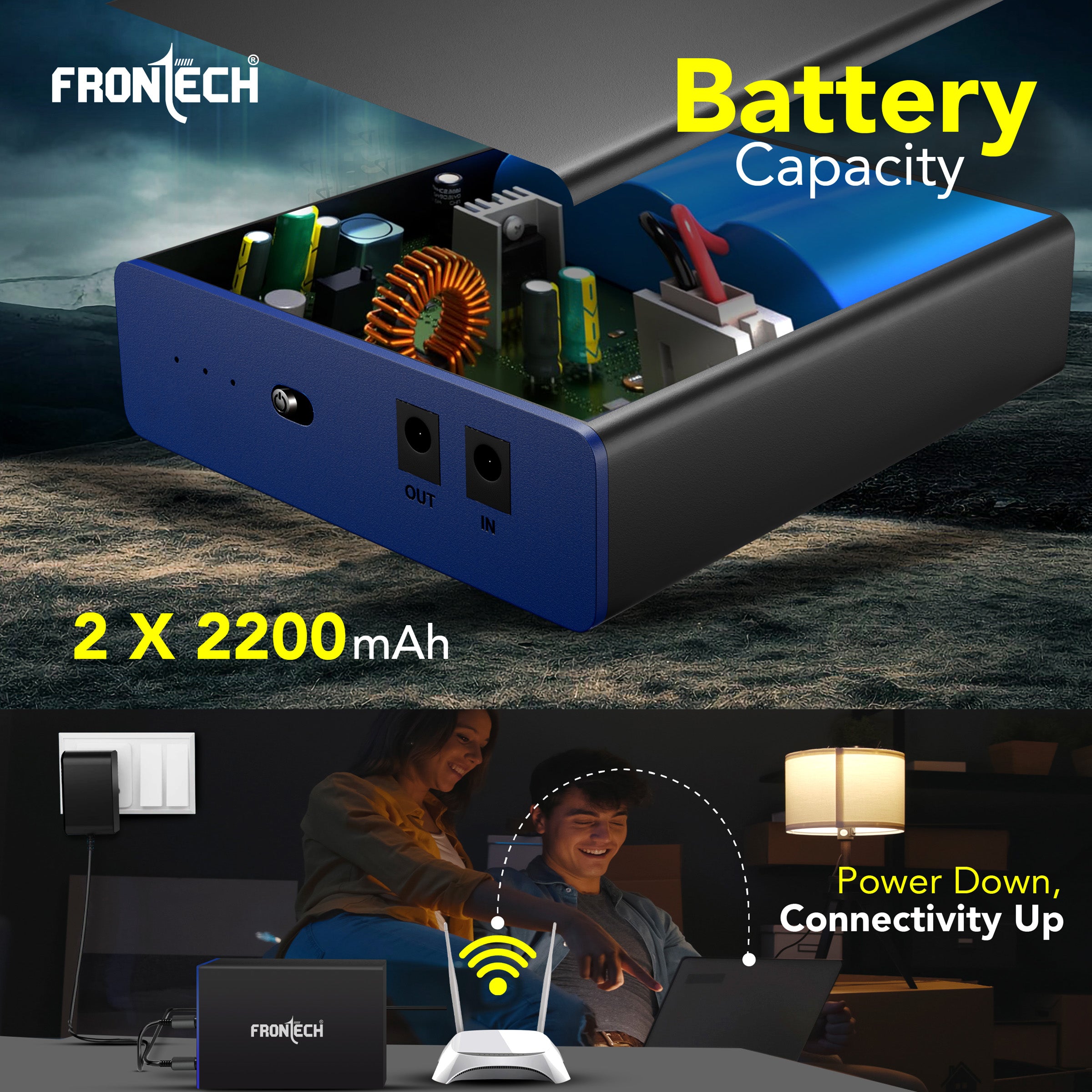 FRONTECH Mini UPS - Reliable 4400mAh Power Backup for Wi-Fi Routers with Surge Protection(UPS-0022)