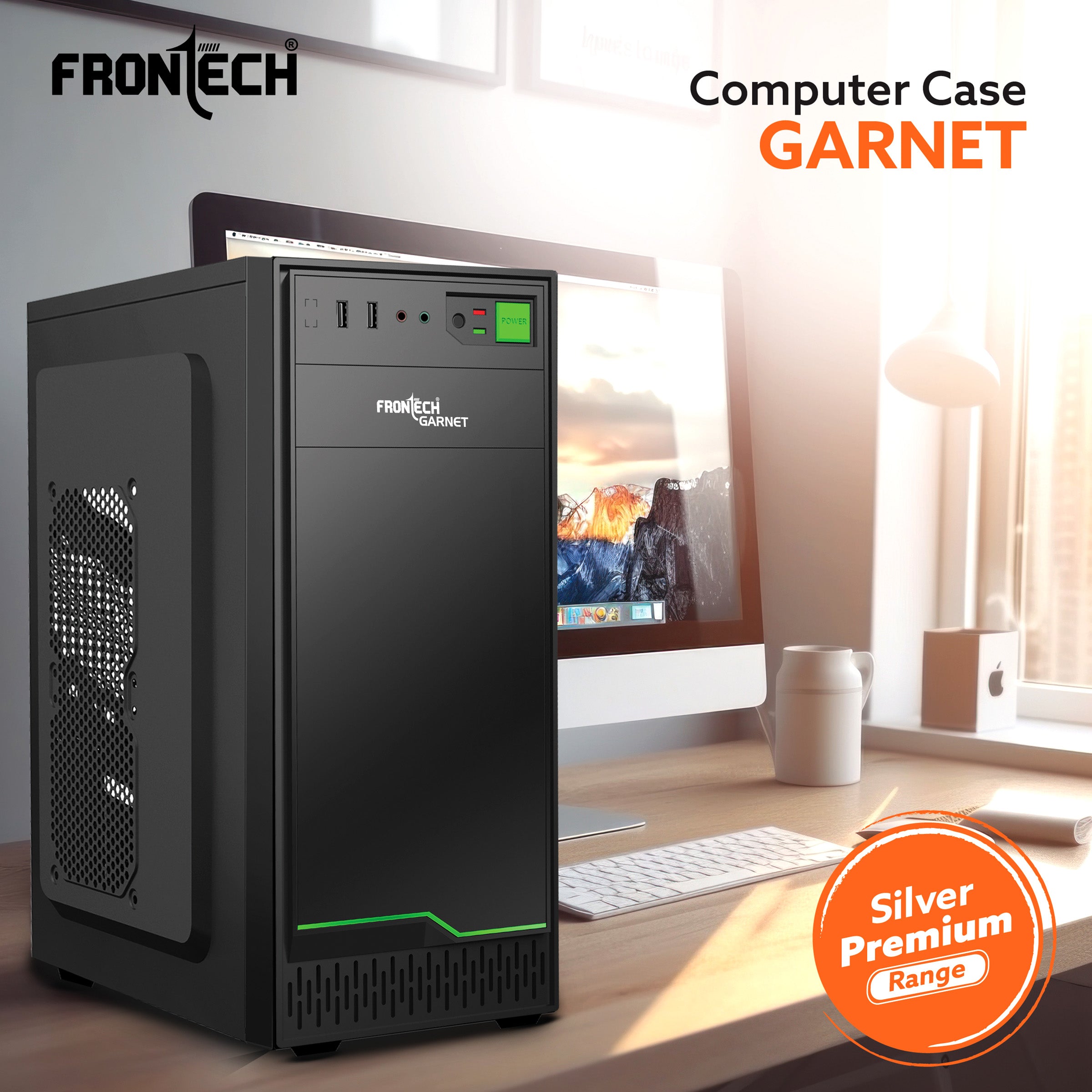 Garnet Premium Silver Range ATX Cabinet | 1x80mm Fan, 2xUSB 1.1 Ports (FT-4323G)