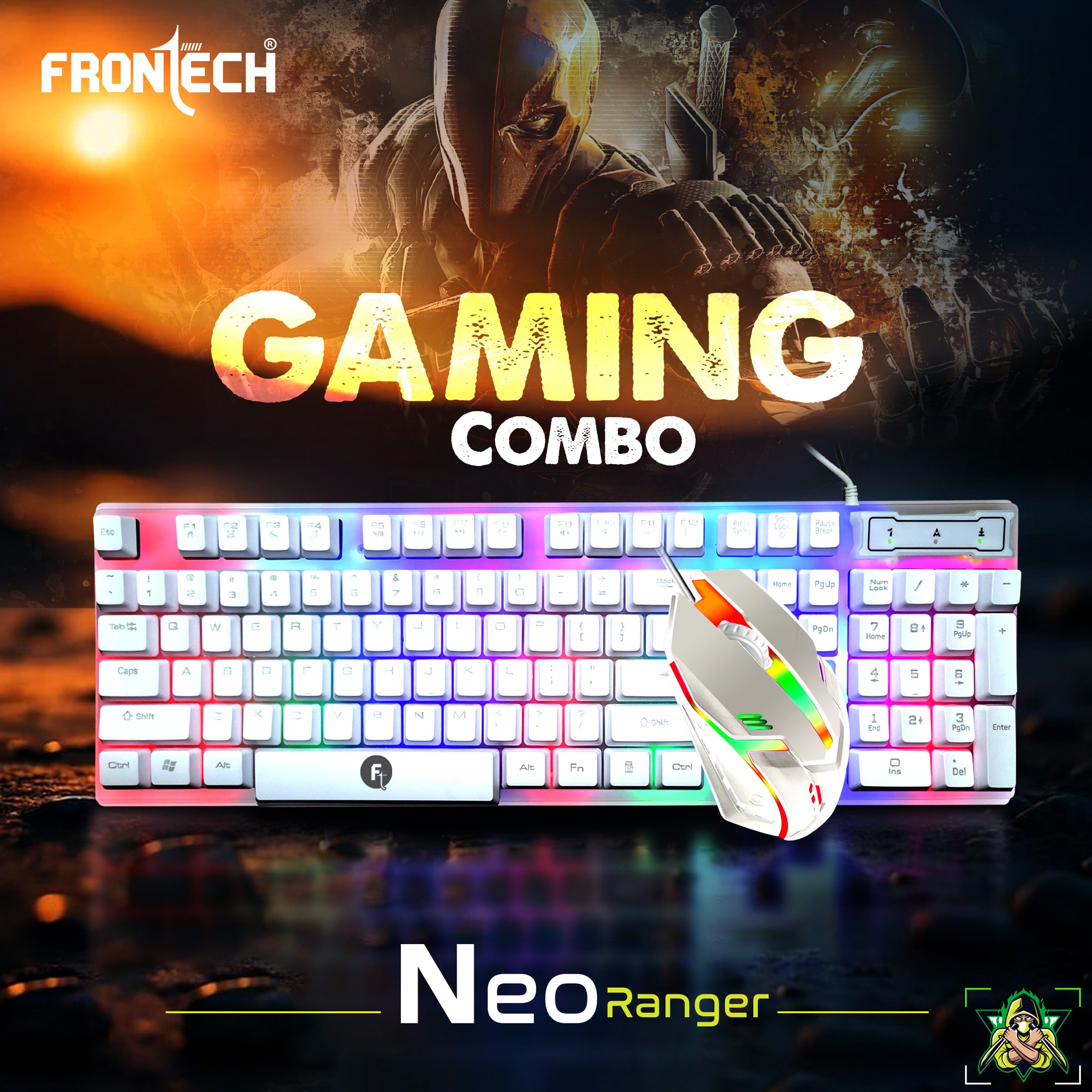 Frontech KB-0040PW Wired Gaming Keyboard and Optical Mouse | RGB Backlight | 105 Keys Combo Set (White)