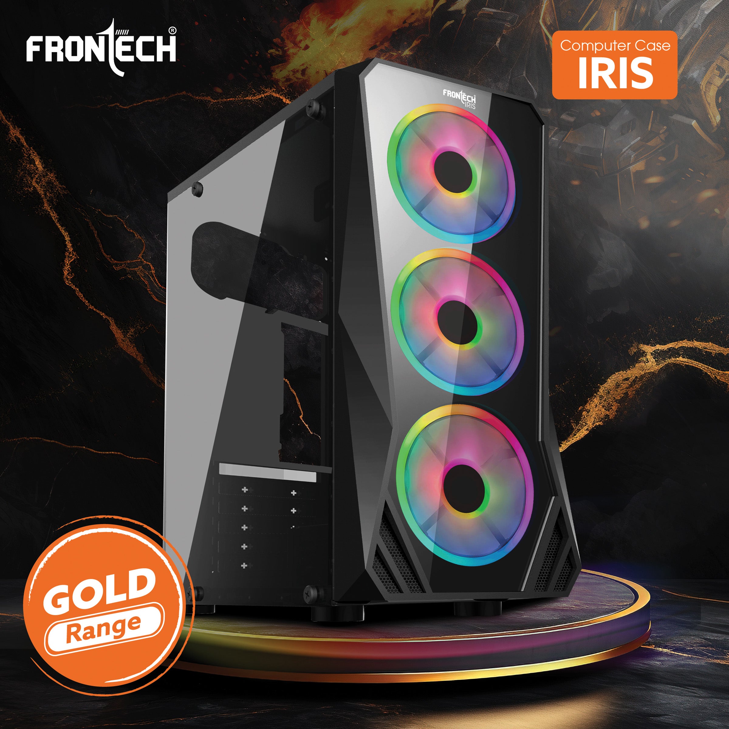 Iris Gaming ATX Cabinet | Glass Side Panel, 3x 120mm RGB Fans, 2x USB 1.0 & USB 3.0 Ports (FT-4356)