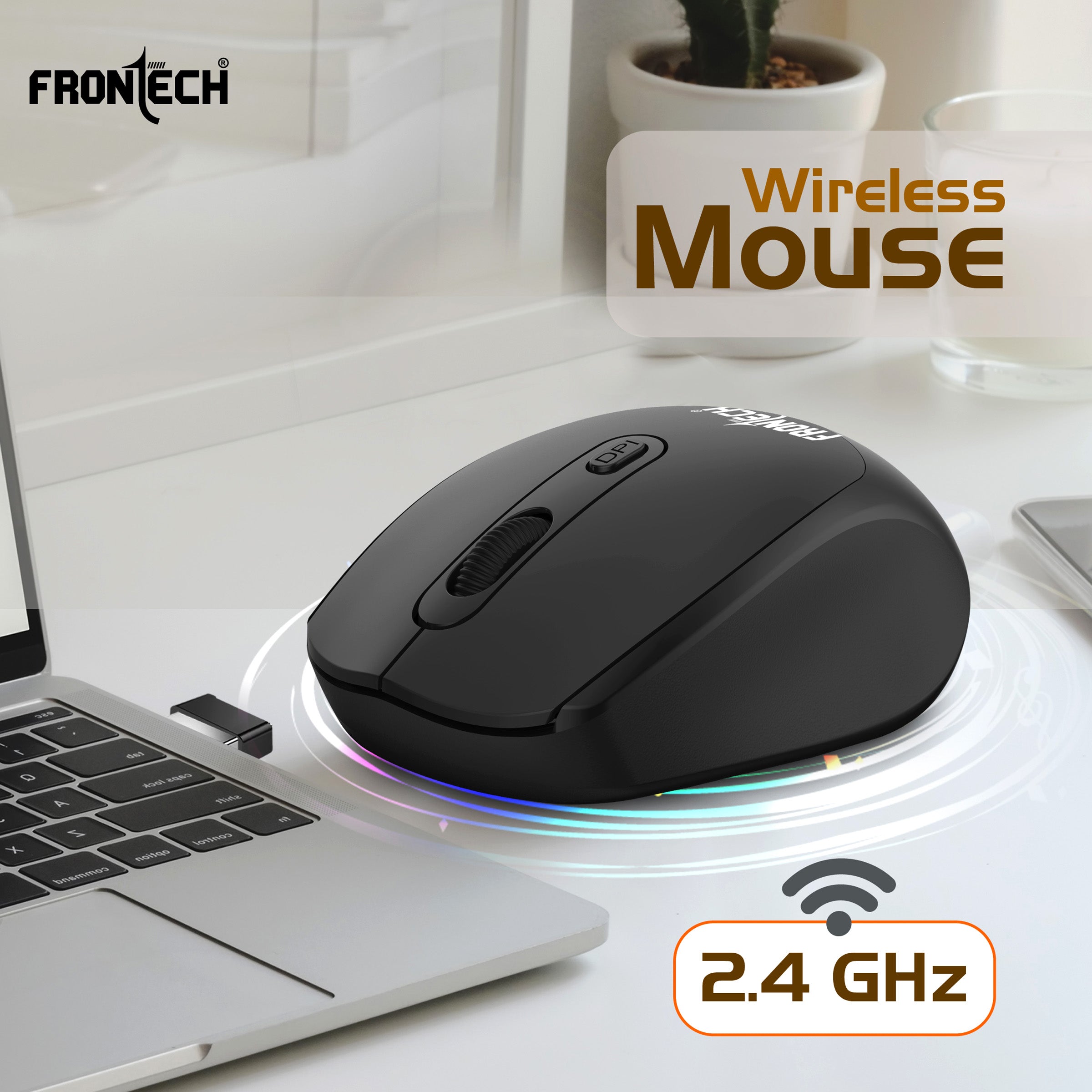 Frontech MS-0074 2.4GHz Wireless Optical Mouse | 1600 DPI | Ergonomic Design | USB Nano Receiver | Anti-Skid Roller | Compatible with Windows XP/Vista/7/8/10/11