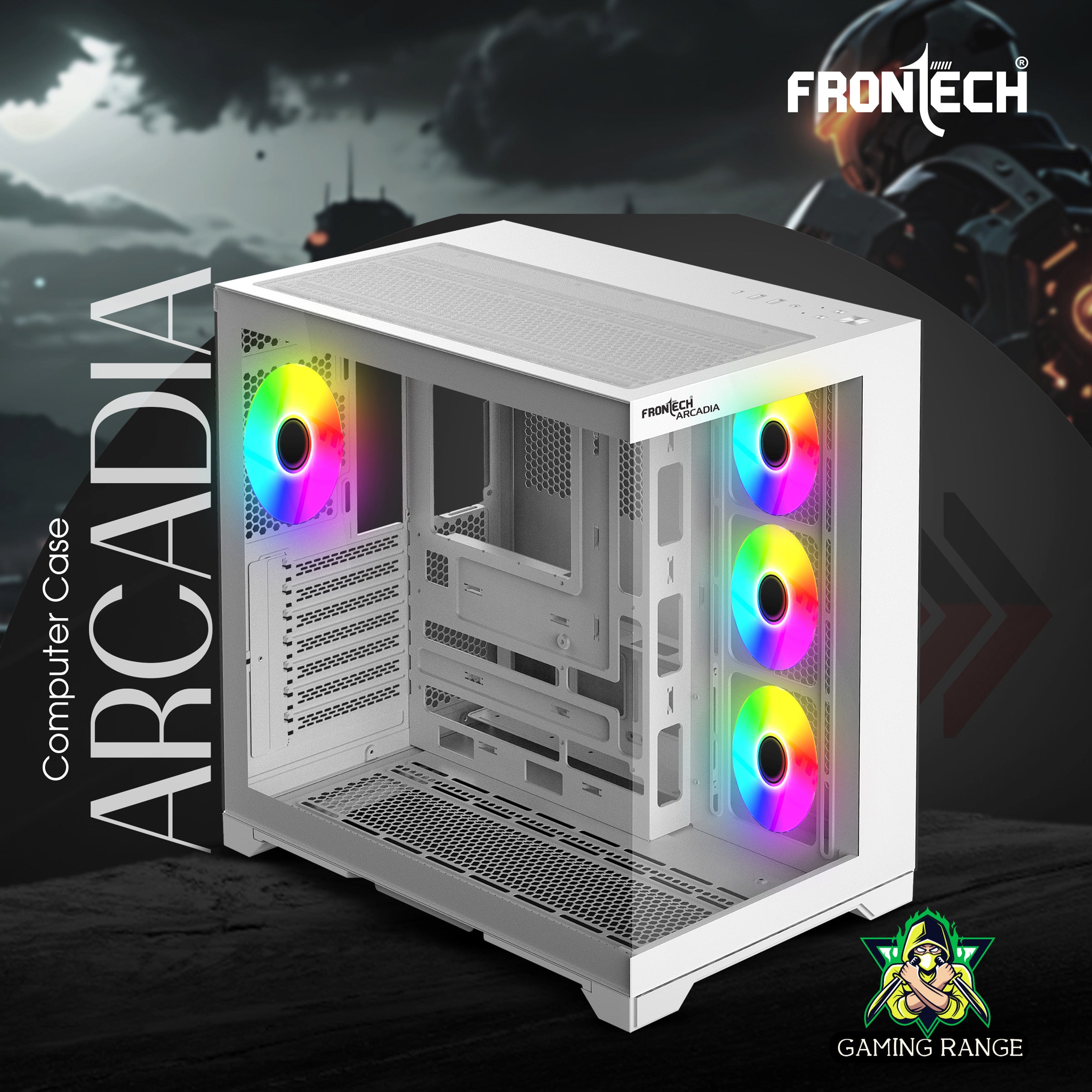Frontech ARCADIA FT-4381 White Gaming Computer Case with ARGB & Tempered Glass