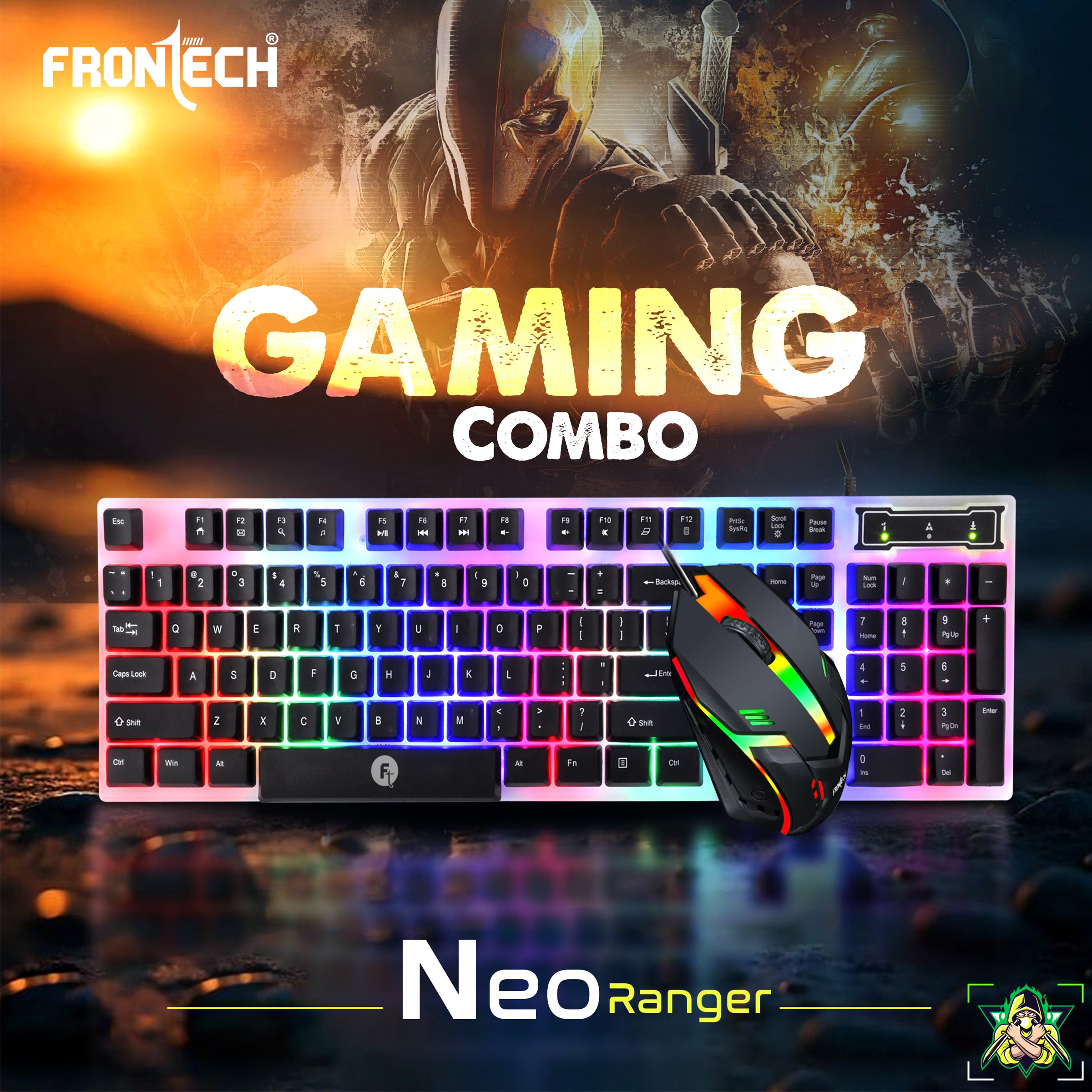 Frontech KB-0040P Wired Gaming Keyboard and Optical Mouse | RGB Backlight | 105 Keys Combo Set (White & Black)