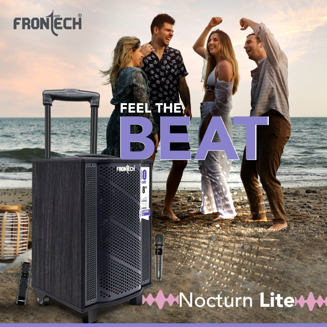 Nocturn Lite 80W Trolley Speaker | Wireless Mics, USB/BT/FM, Guitar & MIC Input, Rechargeable (SW-0221)