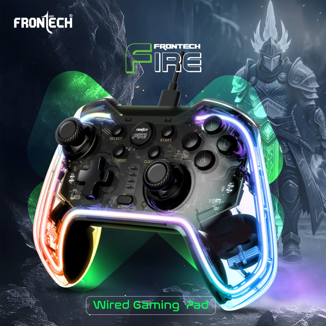 Fire Wired Gaming Pad | USB-C, Dual Vibration, RGB | PS3/PC/Android TV (GP-0001)