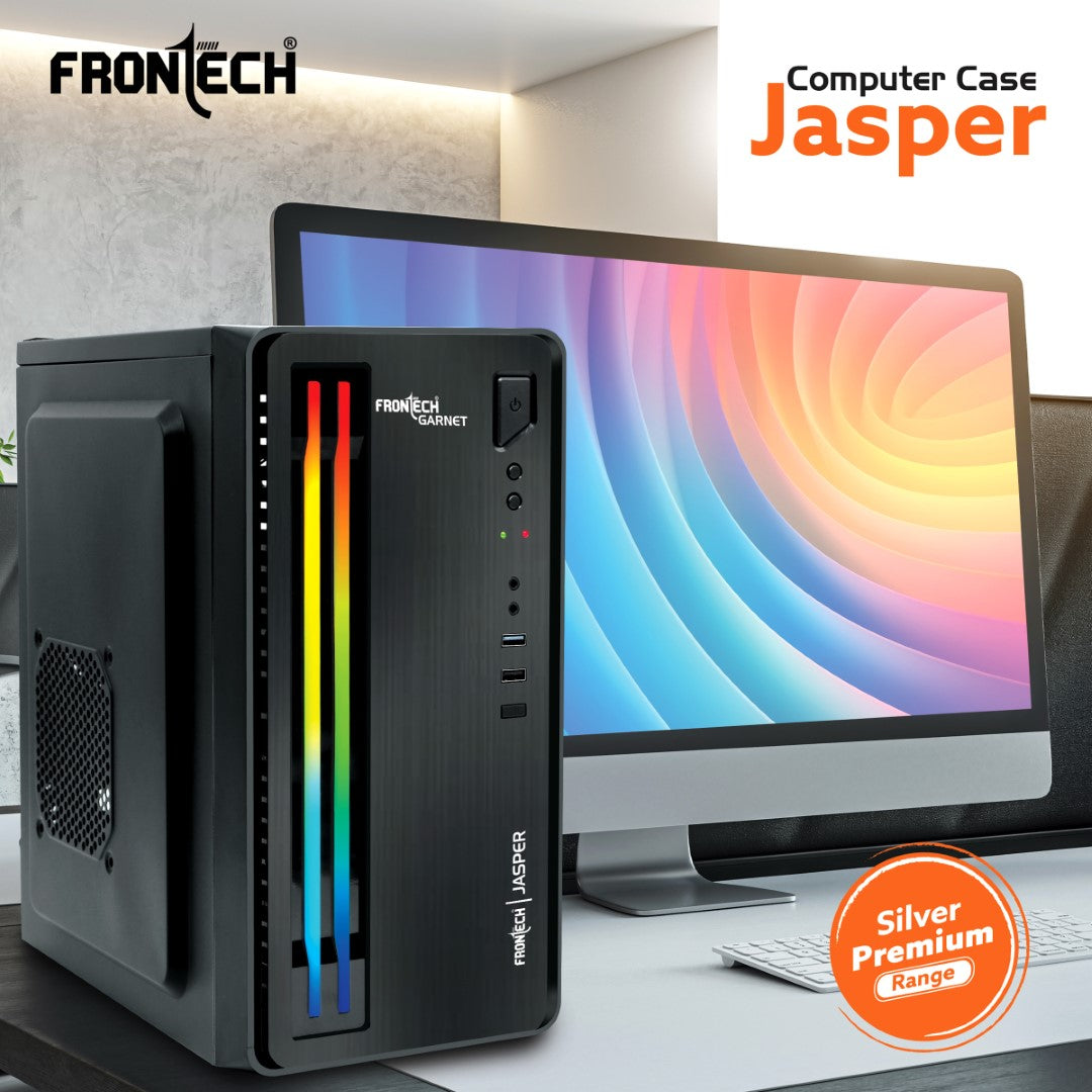 Jasper Premium Silver Range ATX Cabinet | Front LED Strip, 1x80mm Fan, 1xUSB 3.0 Ports (FT-4334)