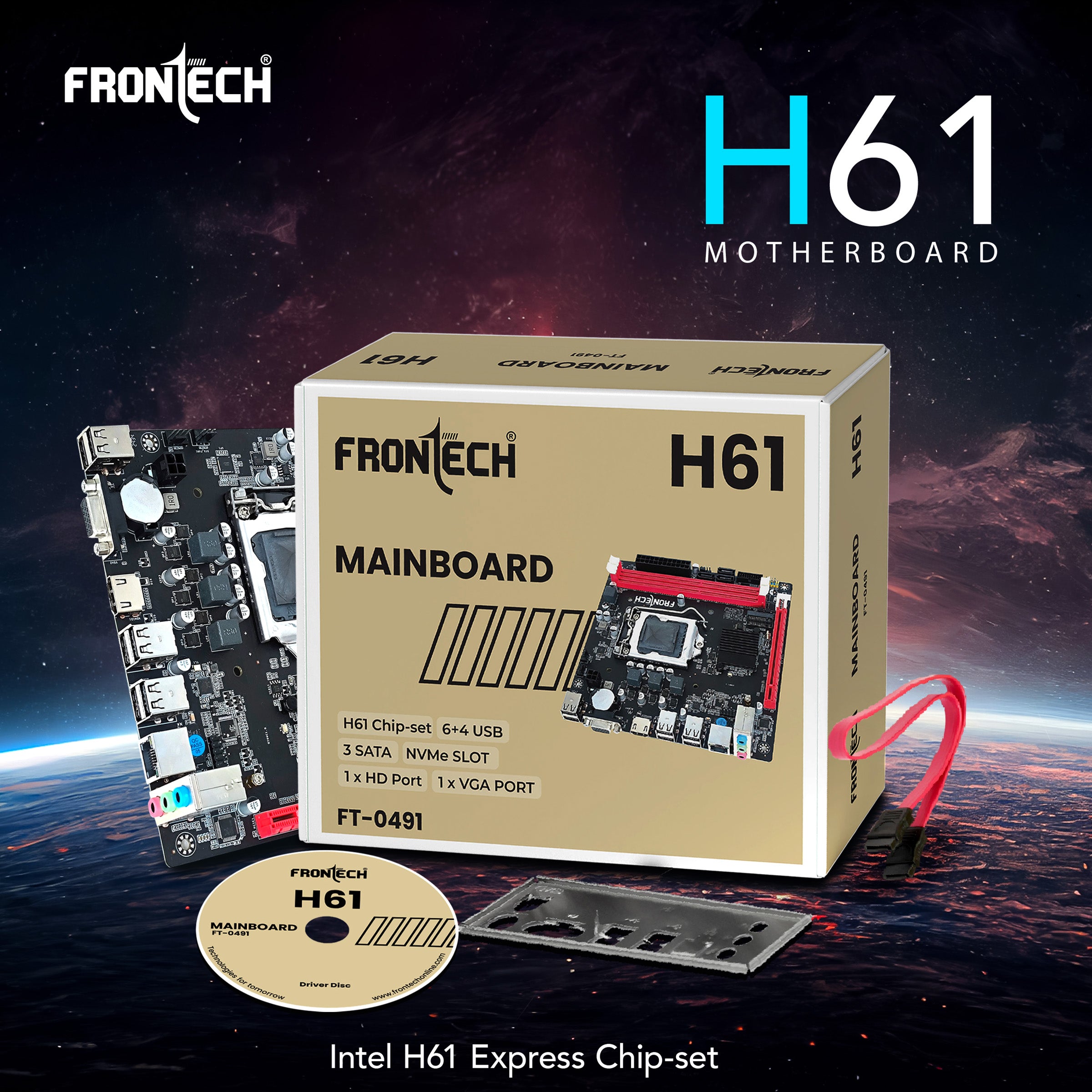 H61 Motherboard | Intel H61 Chipset, LGA1155, Dual DDR3, SATA 2.0, PCIe, HD Audio (FT-0491)