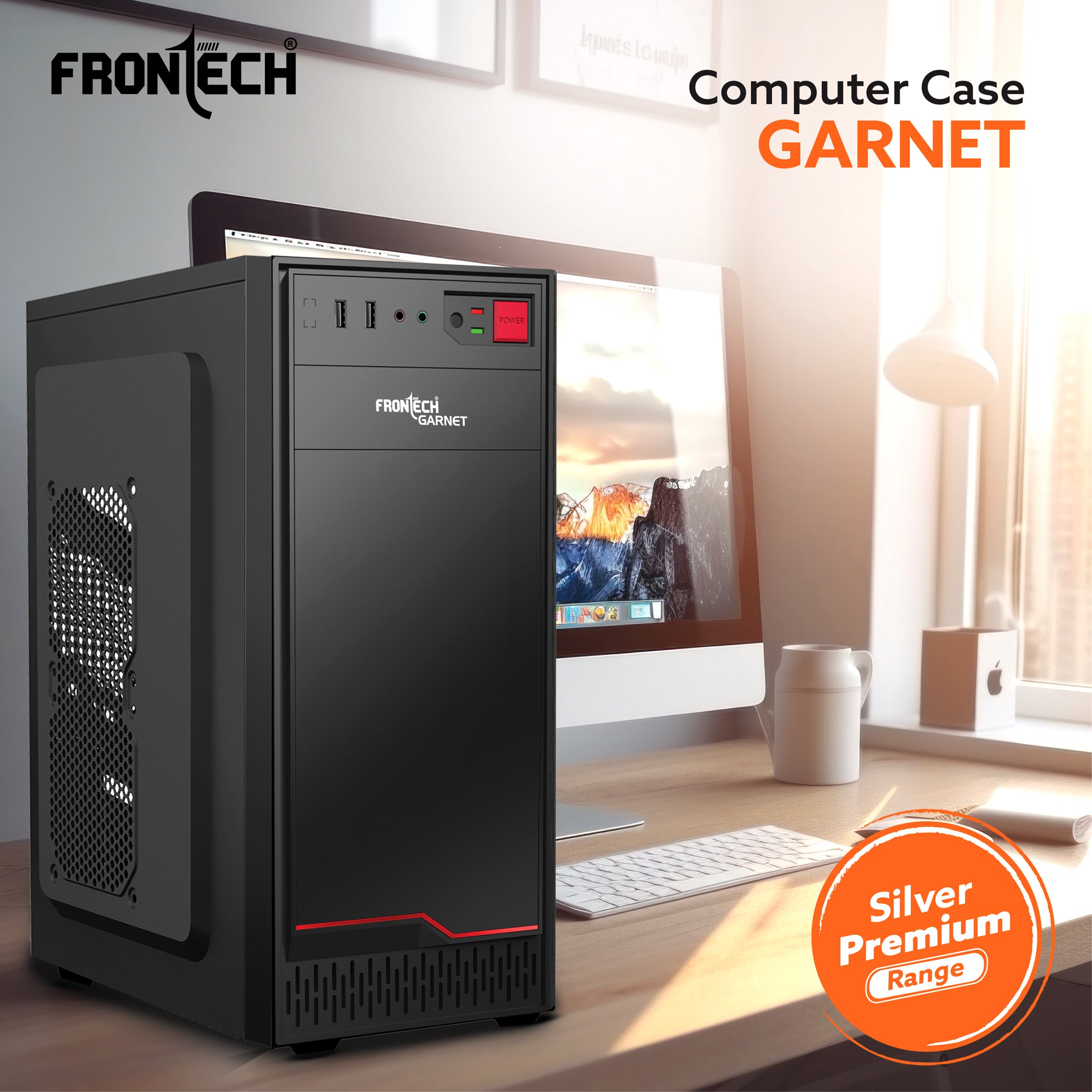 Garnet Premium Silver Range ATX Cabinet | 1x80mm Fan, 2xUSB 1.1 Ports (FT-4323R)