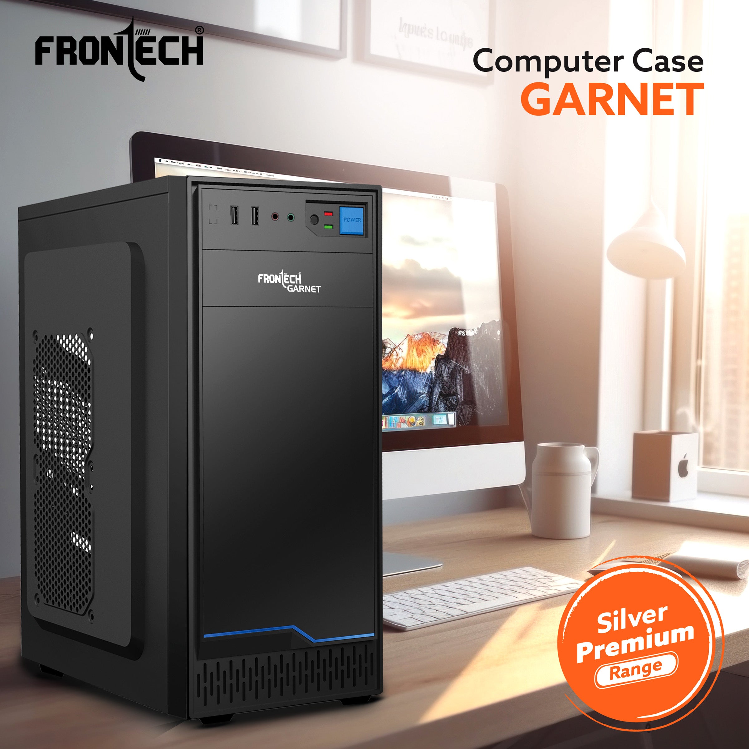 Garnet Premium Silver Range ATX Cabinet | 1x80mm Fan, 2xUSB 1.1 Ports (FT-4323B)