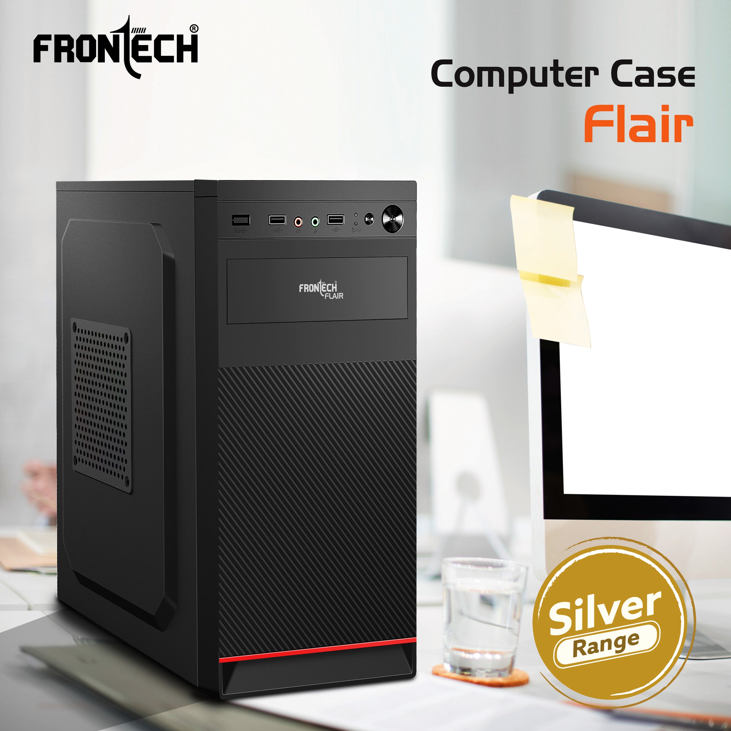 Flair Silver Range ATX Cabinet | Front Audio, 2x Front USB 2.0 Ports (FT-4278)