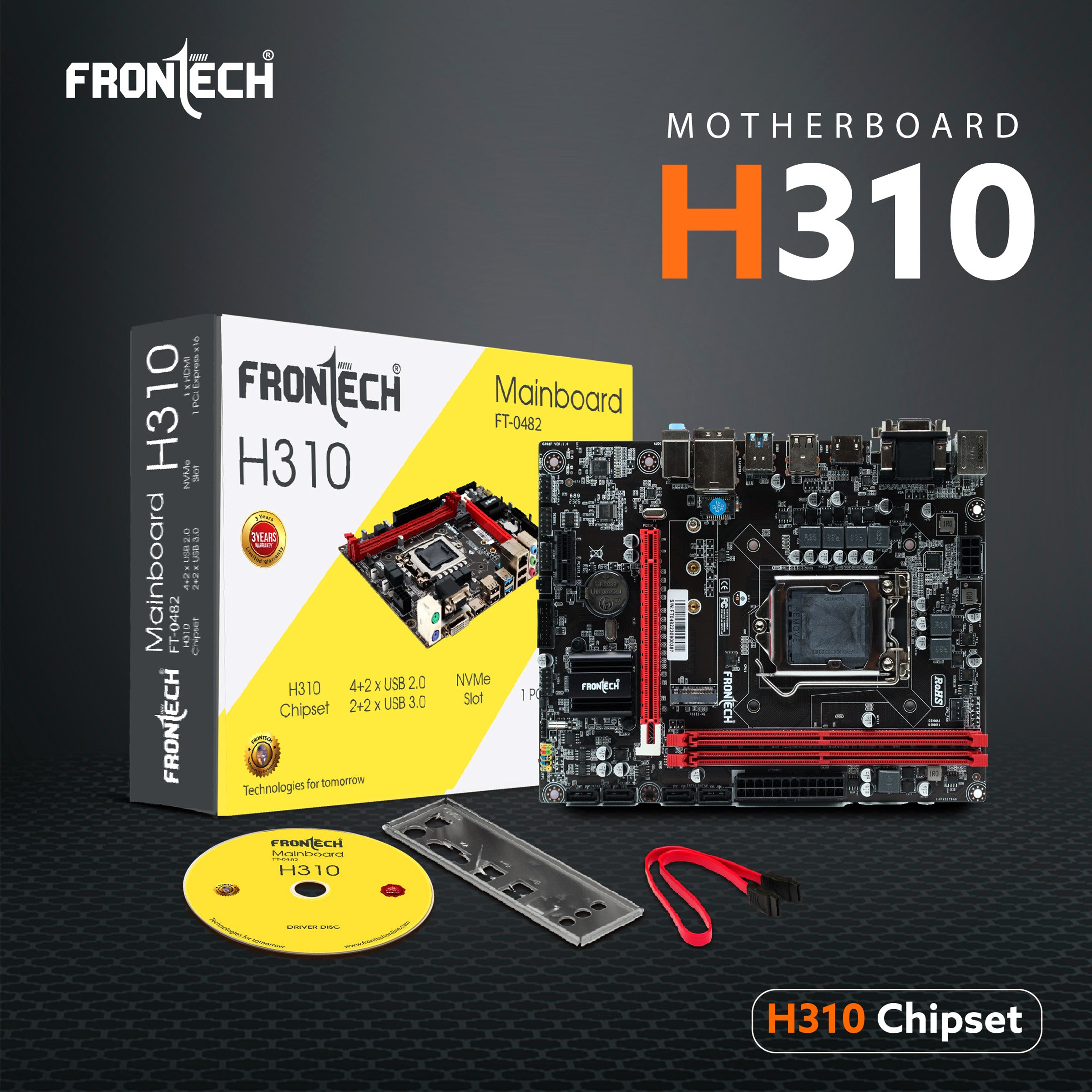 H310 Motherboard | LGA 1151, Supports 8th & 9th Gen CPUs, 2xUSB 3.0, 4xUSB 2.0, 4xSATA, NVMe, HDMI, VGA, PCIe x16 (FT-0482)