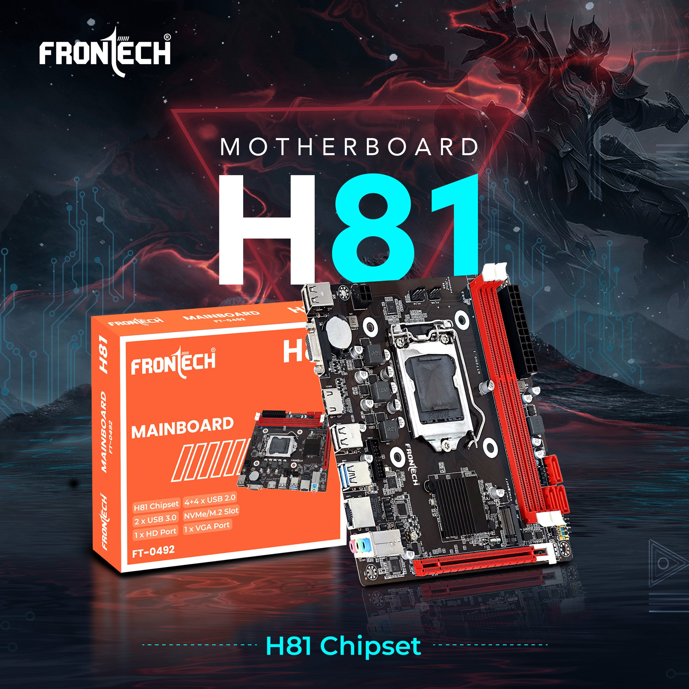 Frontech ProSeries H81 ATX Motherboard - Support Intel | AMD Processor,DDR4 | DDR5,PCIe Slots,LAN, Multiple USB Ports, HDMI | DisplayPort outputs
