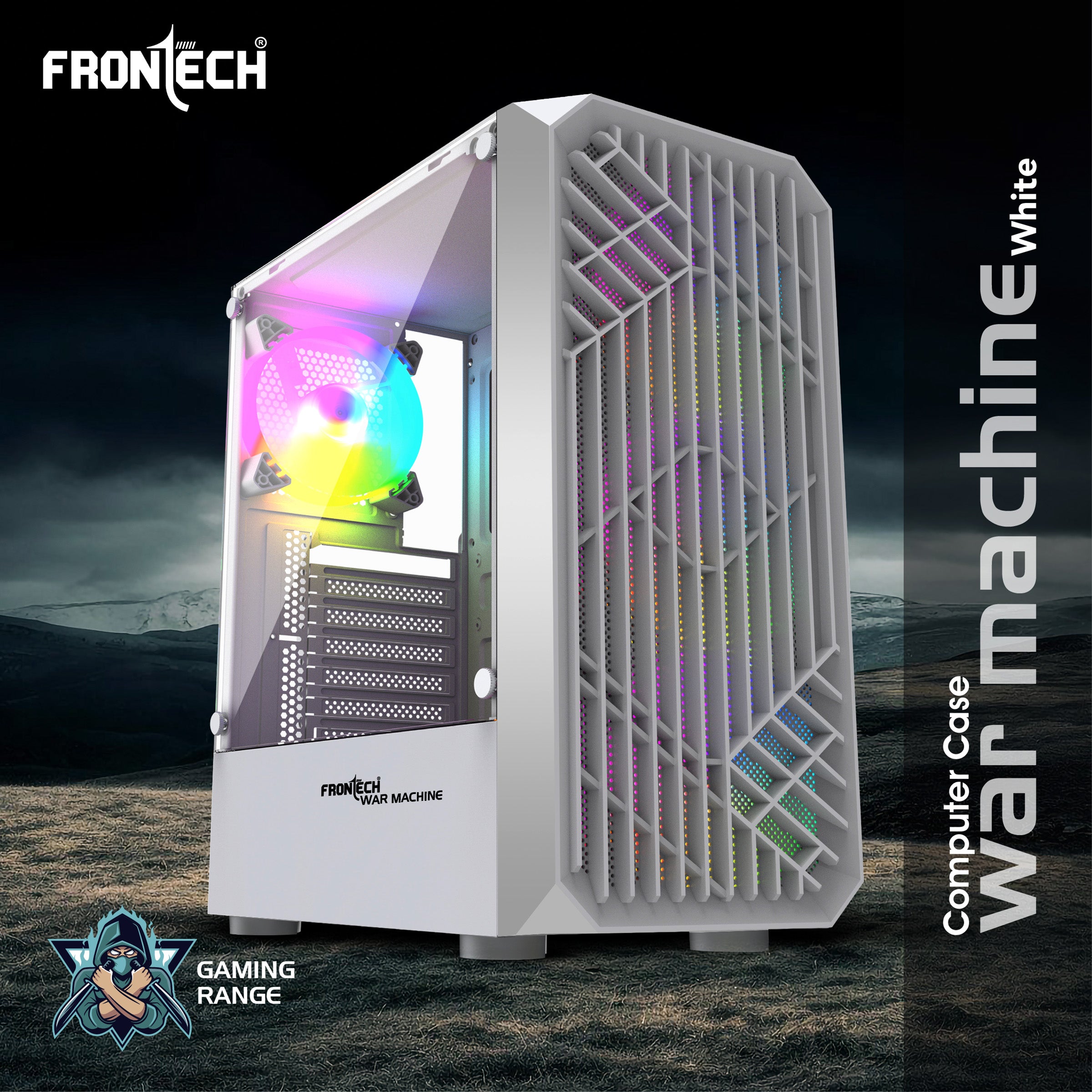 FRONTECH WAR MACHINE FT-4350 Gaming Computer Case with 4x120mm LED Fans & Acrylic Side Panel.