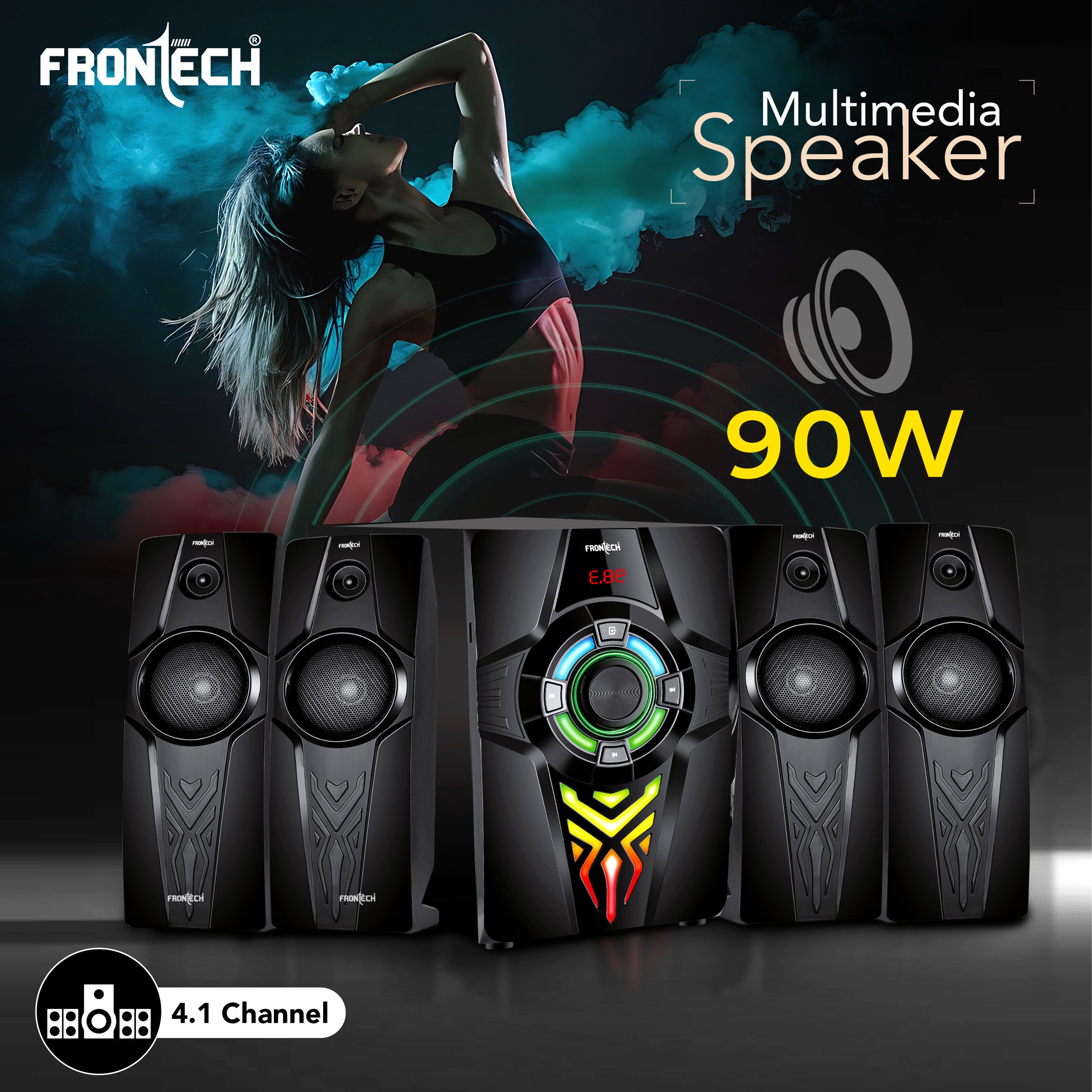 Frontech SW-0154 | Premium 2.1 Multimedia Speaker – Crystal Clear Sound, Wireless Freedom & Built-In Amplifier