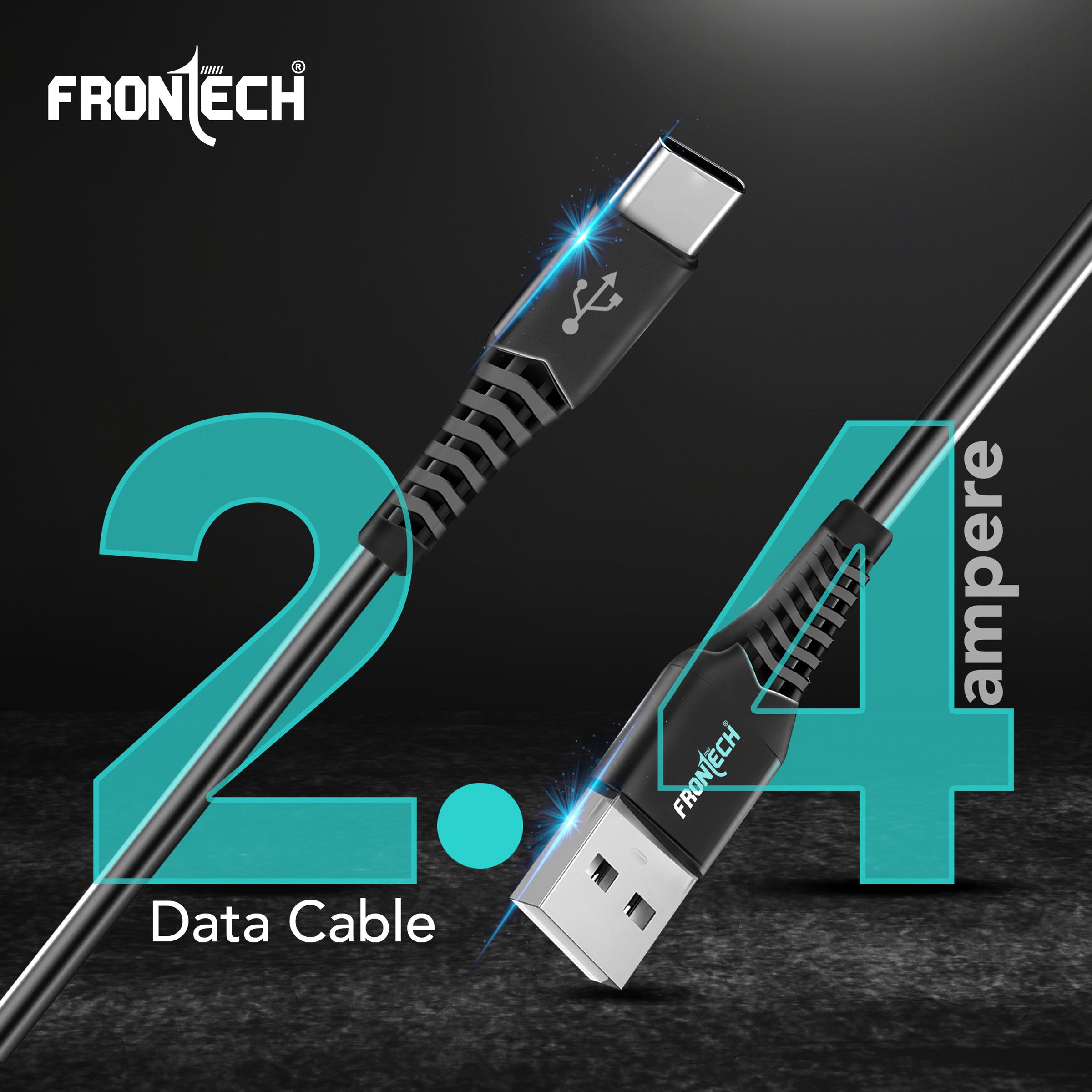FRONTECH 12W / 2.4A Super Fast Charging 1M PVC USB to Type-C Data Cable for Smartphones, Tablets, Laptops & other Micro USB V8 Devices, Charging and Data Sync (1023 - Black)