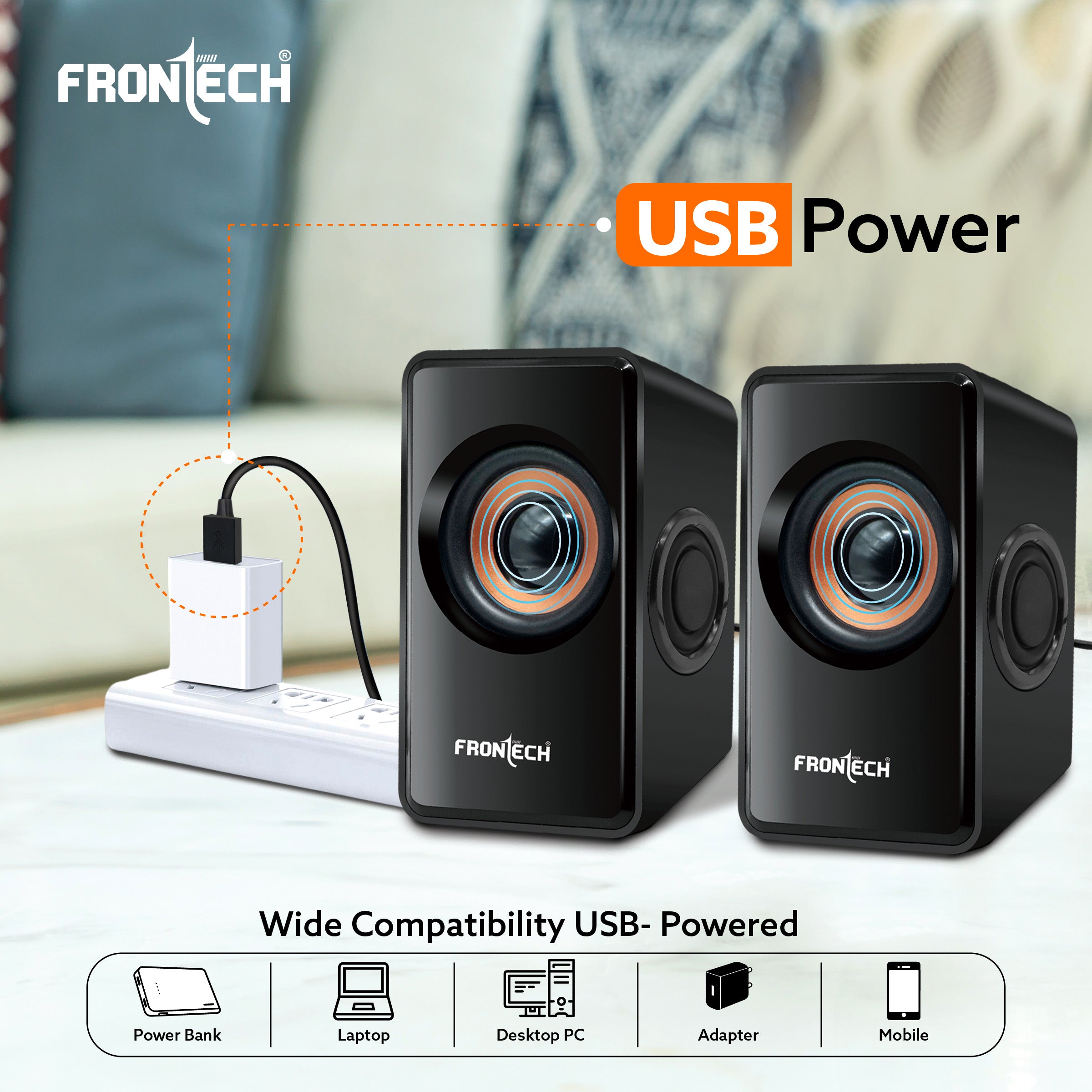 2.0 USB PC Speakers | 2x2.5W Drivers (5cm) | 3.5mm Jack | For Laptop, PC, TV & Mobile (SPK-0001)