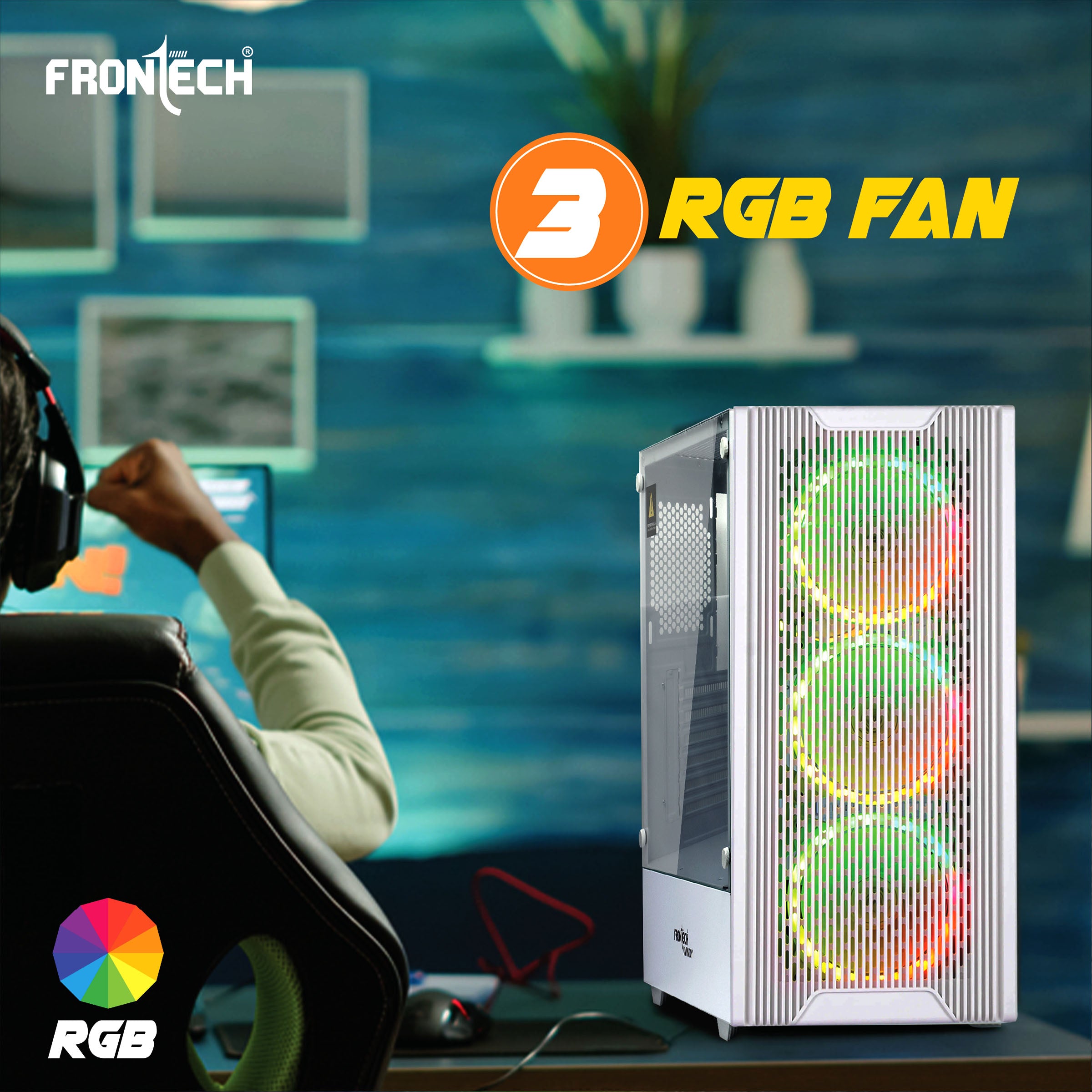 Windy Gaming ATX Cabinet | Tempered Glass Side Panel, 3x120mm RGB Fans, 2x USB 1.1 & USB 3.0 Ports (FT-4289)