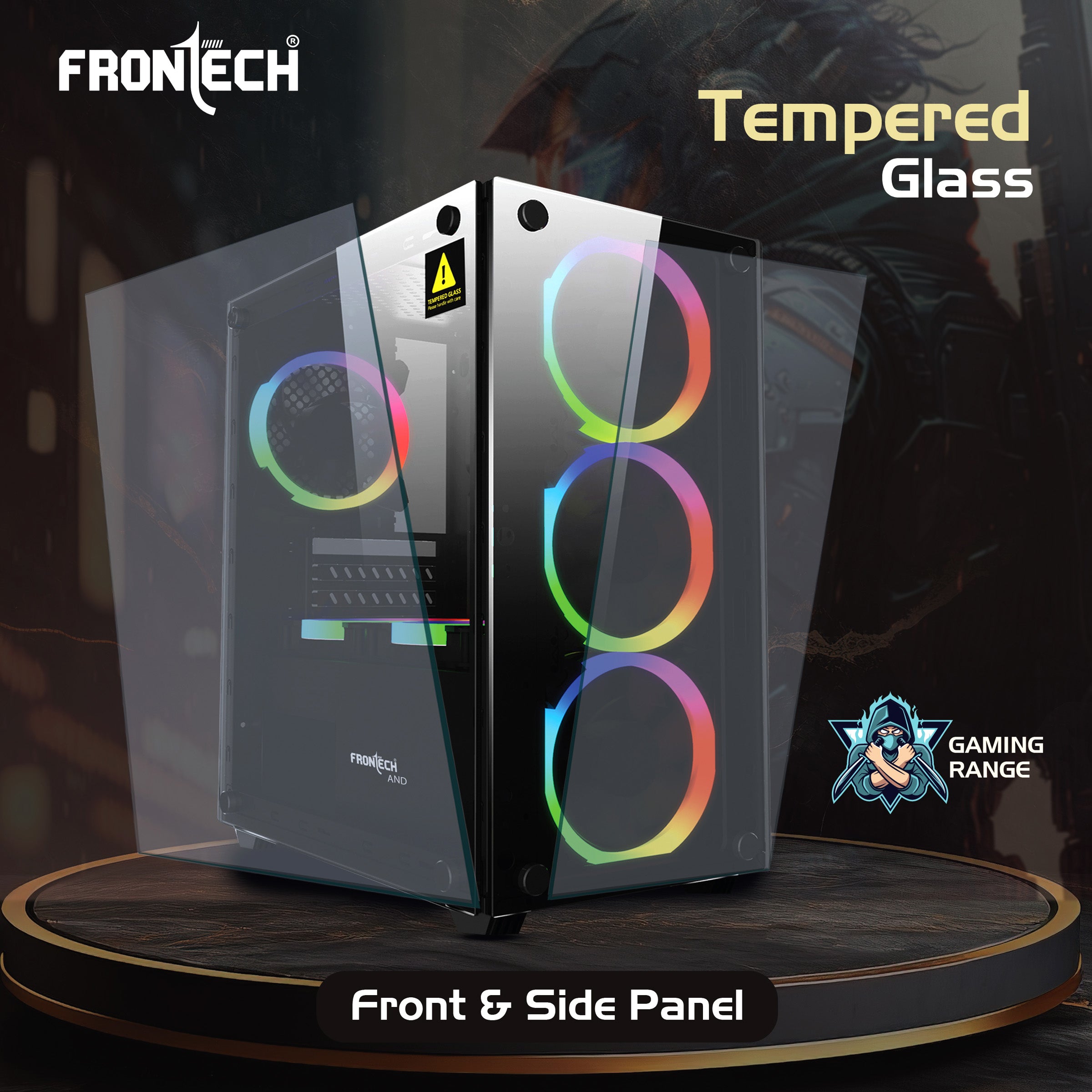 And Gaming ATX Cabinet | Front & Side Glass Panel, 4x 120mm RGB Fans, USB 1.1 & USB 3.0 Ports (FT-4342)