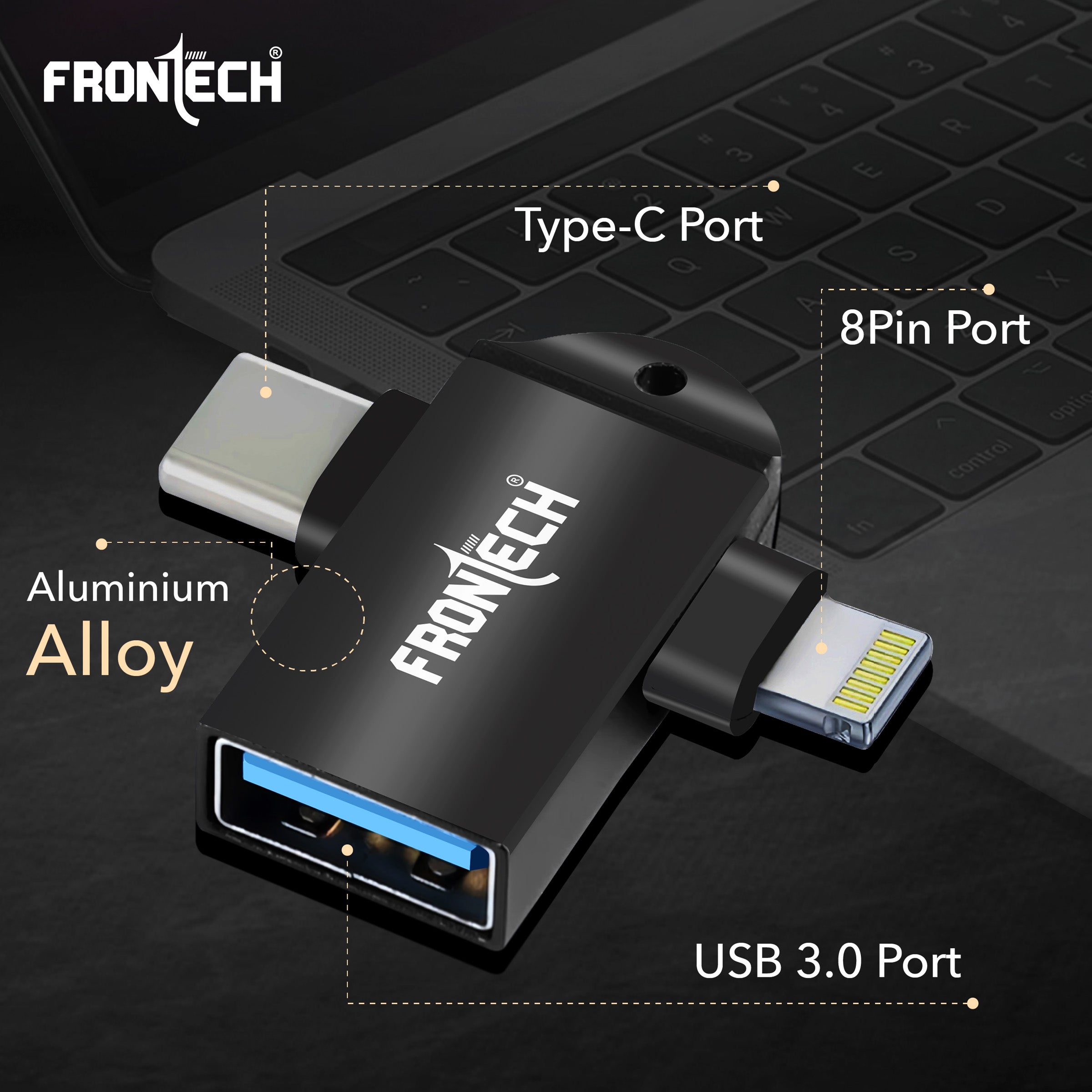 Frontech Dual Interface OTG Converter – USB to Type-C & 8-Pin Converter for Android & iOS (NC-0046).