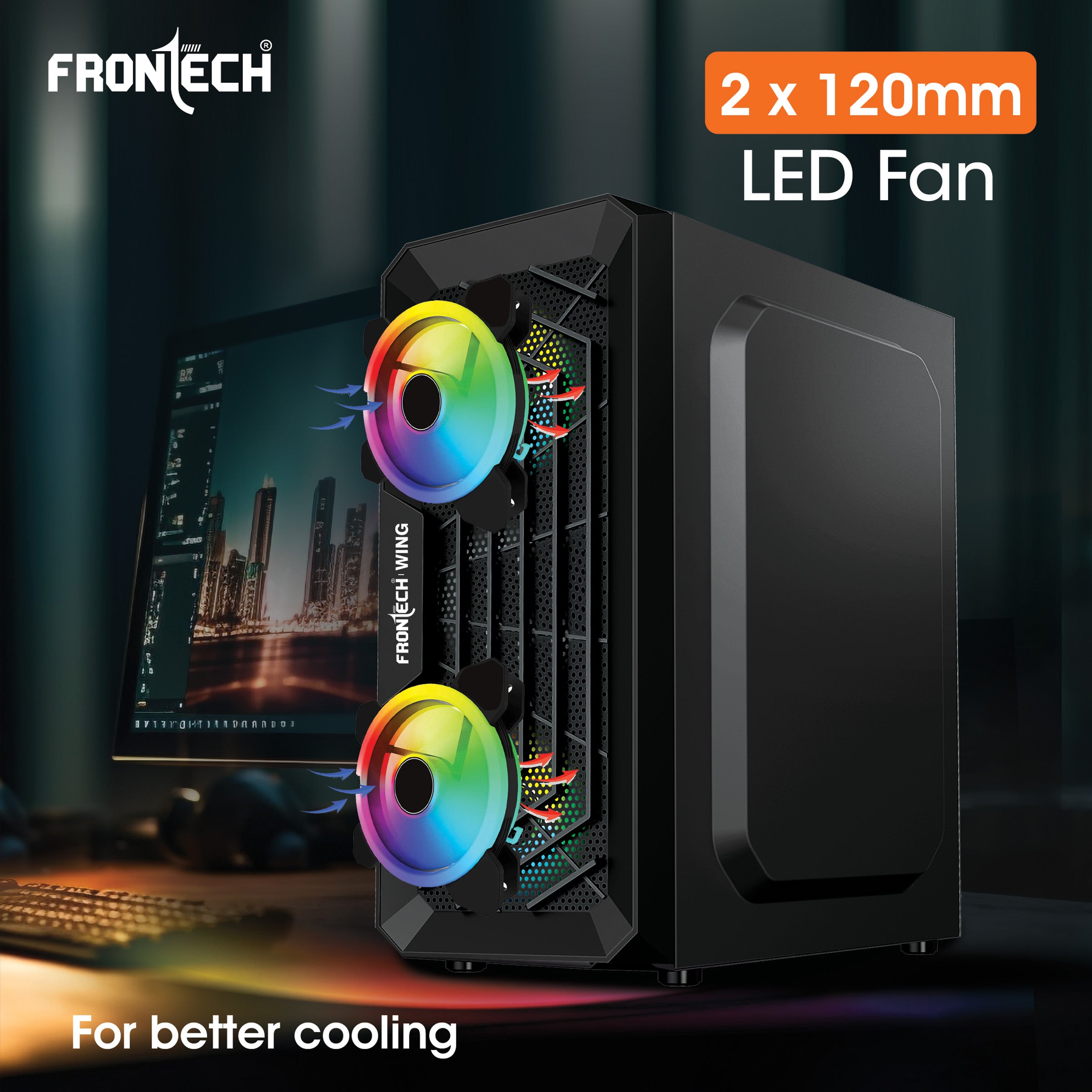 Wing Gaming ATX Cabinet | Acrylic Side Panel, 2x 120mm RGB Fans, 2x USB 1.1 & USB 3.0 Ports (FT-4361)