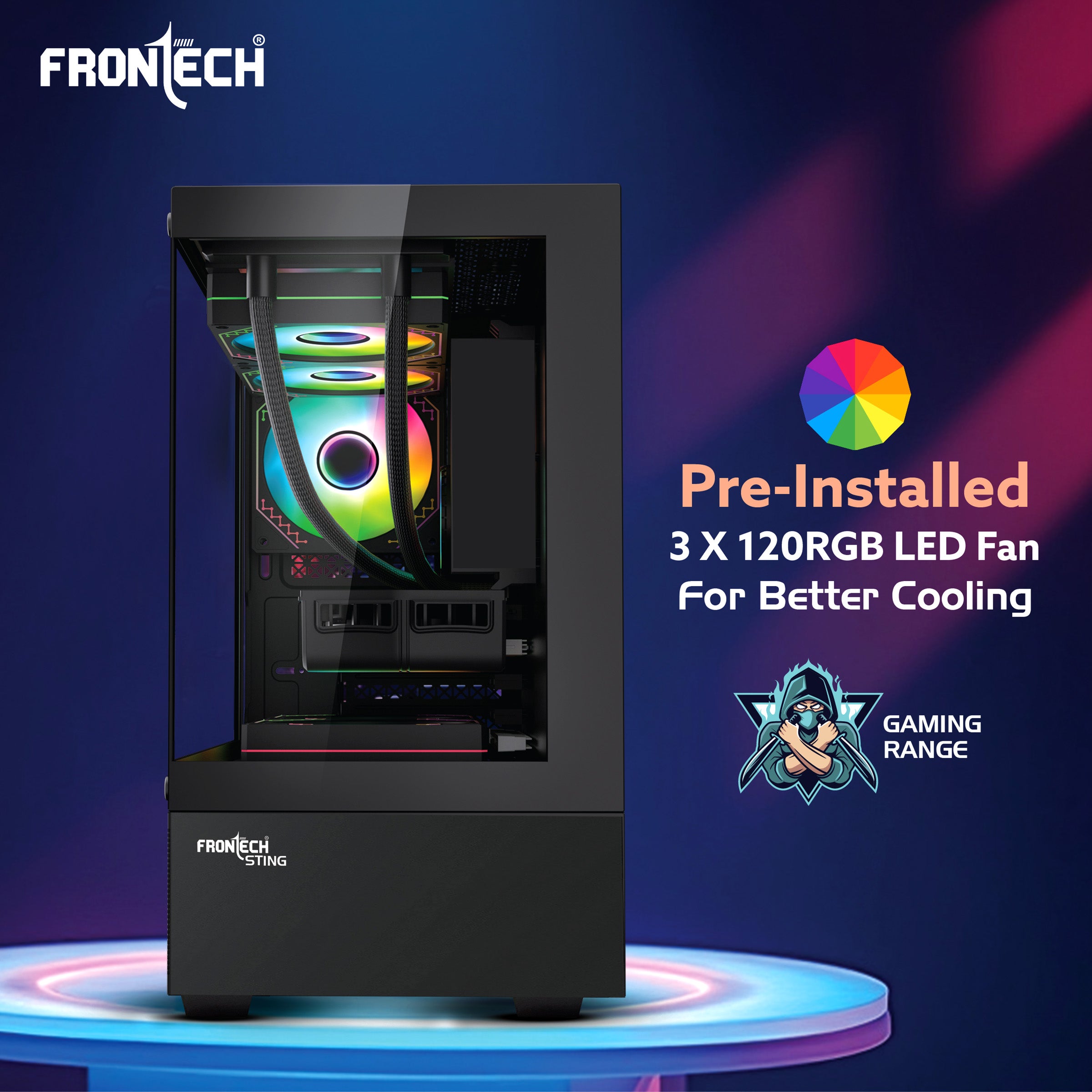 Frontech Snowy FT4348 – Premium RGB Gaming Cabinet with Tempered Glass | High Airflow | Compact & Stylish Design