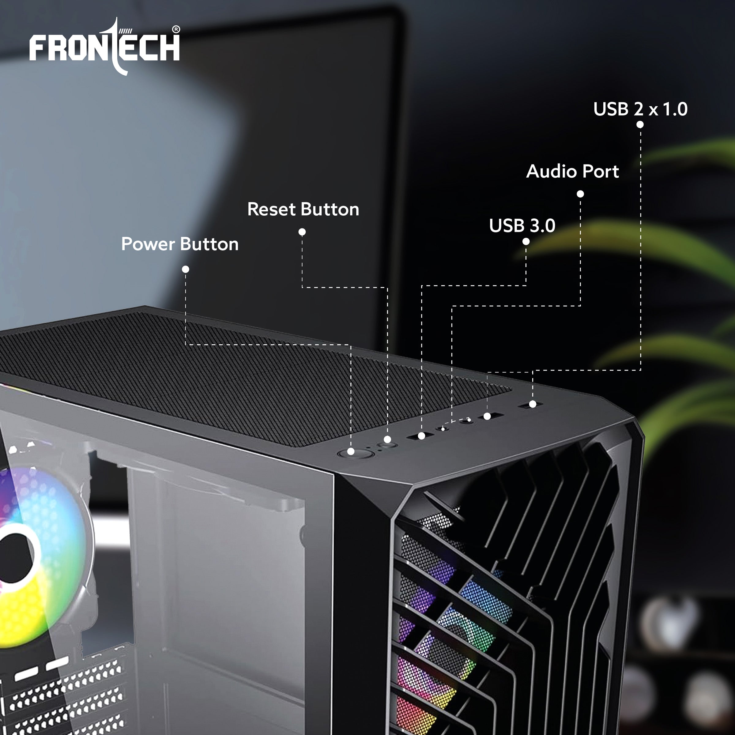 FRONTECH WAR MACHINE FT-4349 Gaming Computer Case with 4x120mm LED Fans & Acrylic Side Panel.