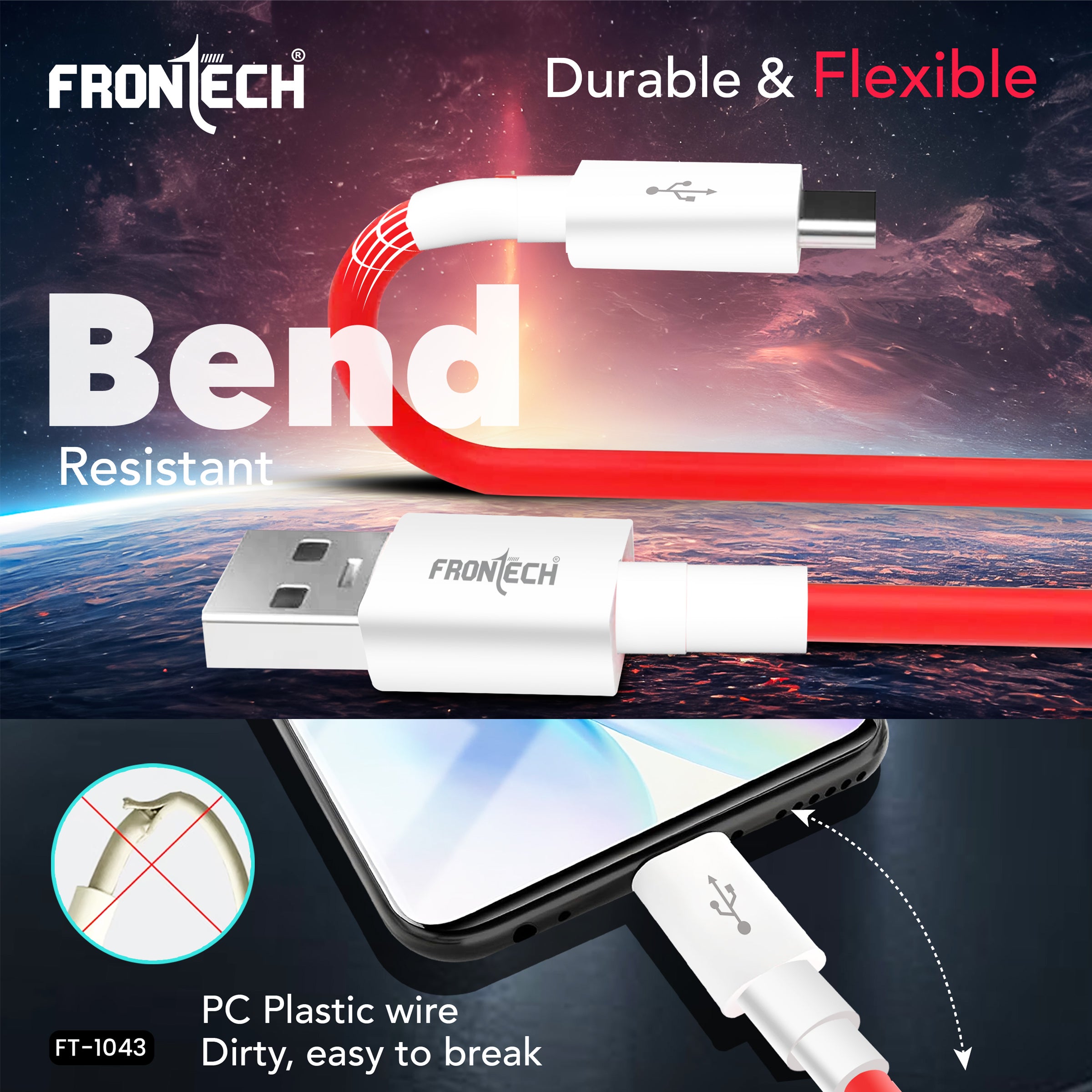 Frontech 65W USB to Type-C Super Fast Charging & Data Cable | 1 Meter | Bend Resistant | High-Speed Sync | Compatible with All Type-C Devices (FT-1043)